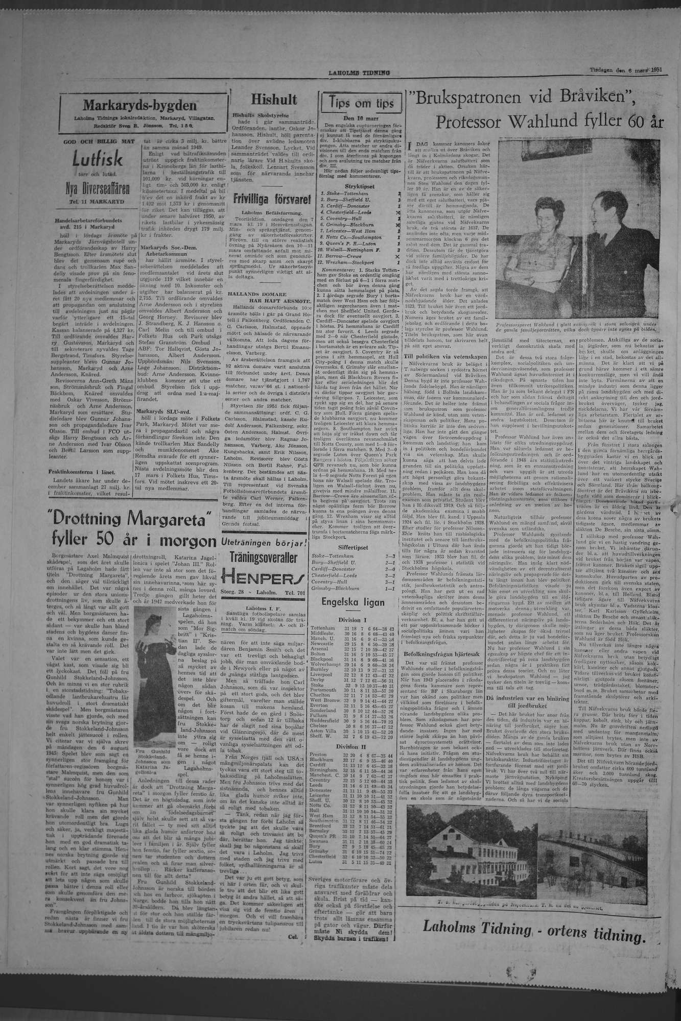 Laholms Tidning Tisdag 6 mars 1951, sida 4