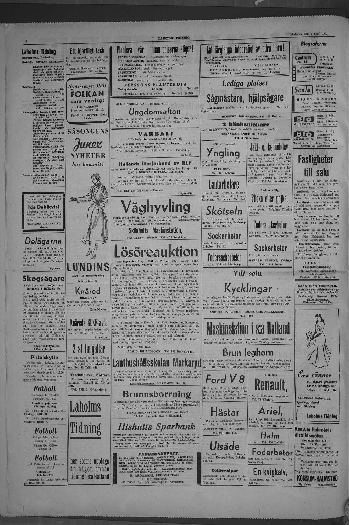 Laholms Tidning Lördag 7 april 1951, sida 2