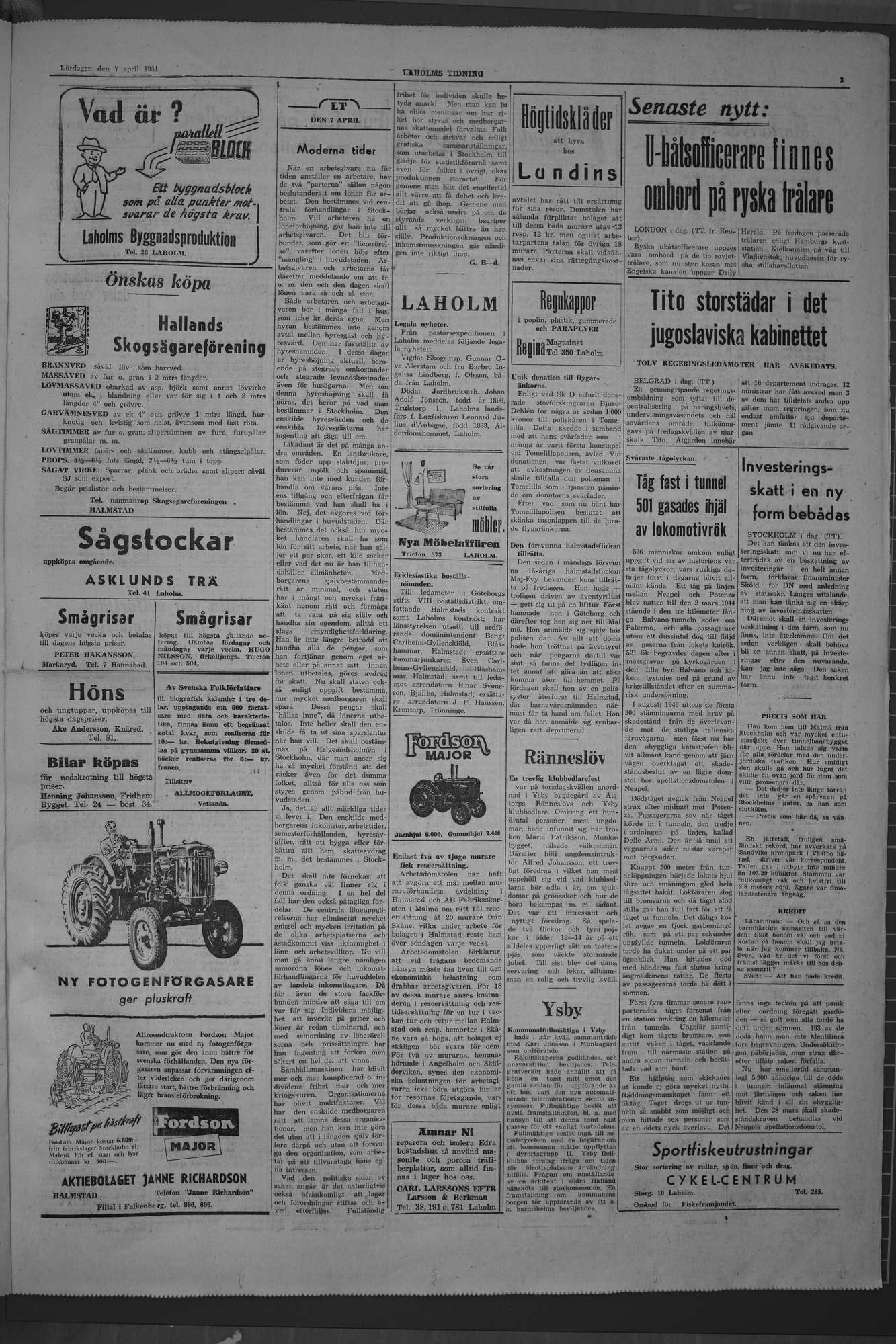 Laholms Tidning Lördag 7 april 1951, sida 3