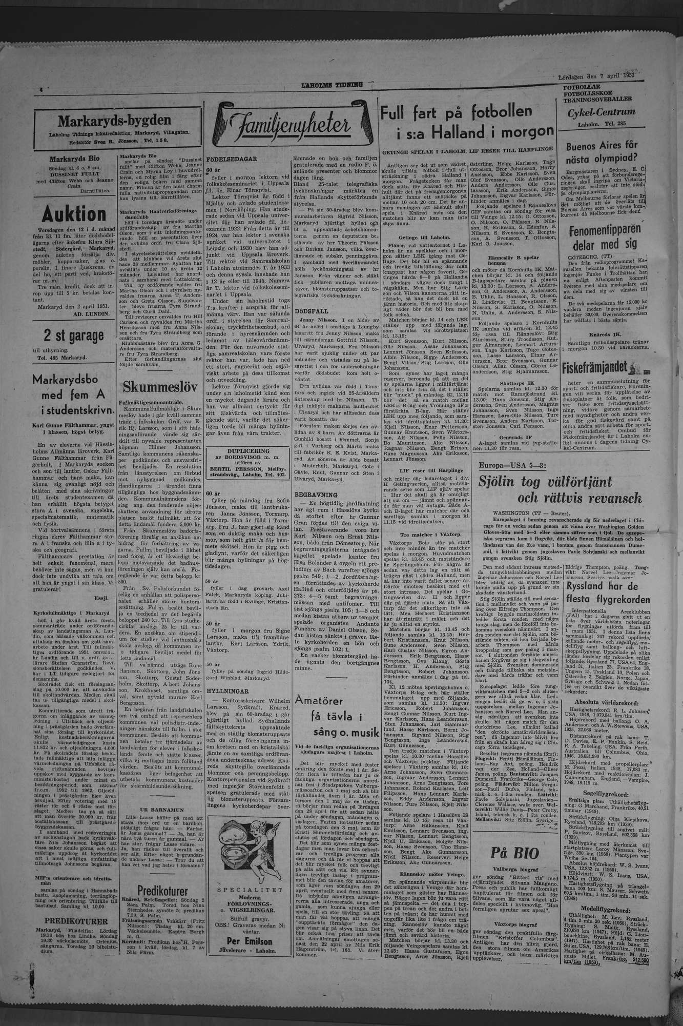 Laholms Tidning Lördag 7 april 1951, sida 5