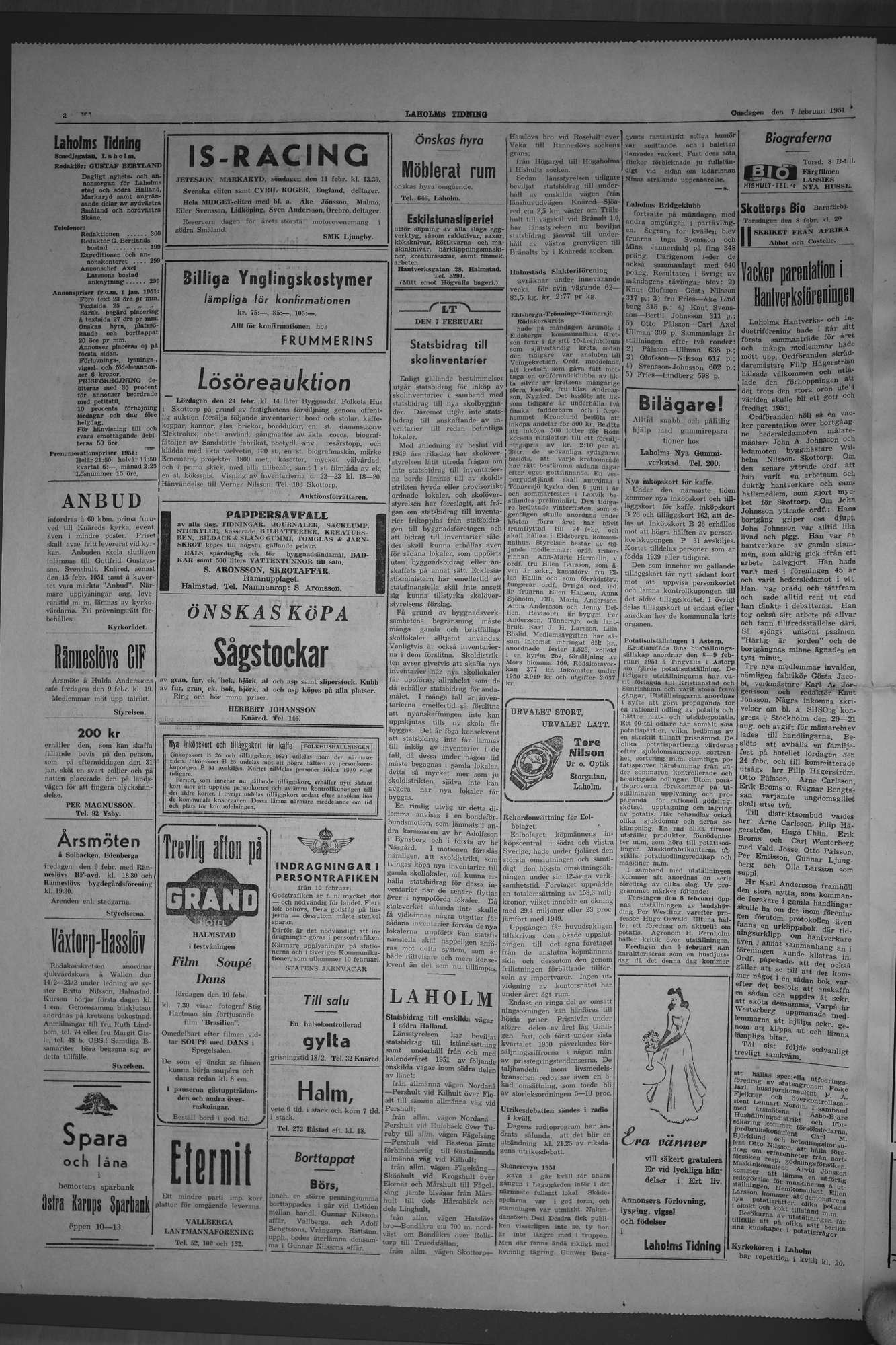 Laholms Tidning Onsdag 7 februari 1951, sida 2