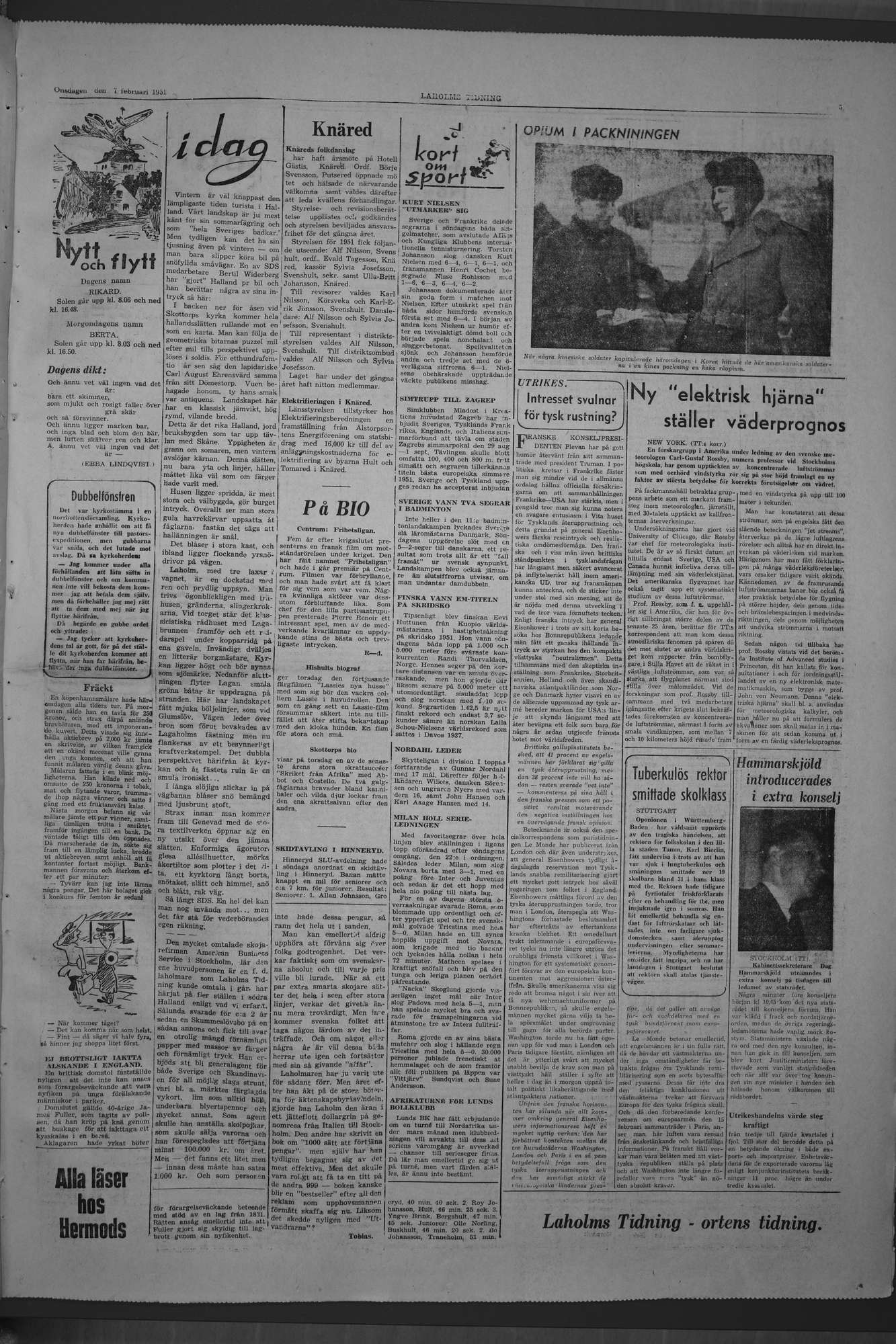 Laholms Tidning Onsdag 7 februari 1951, sida 5