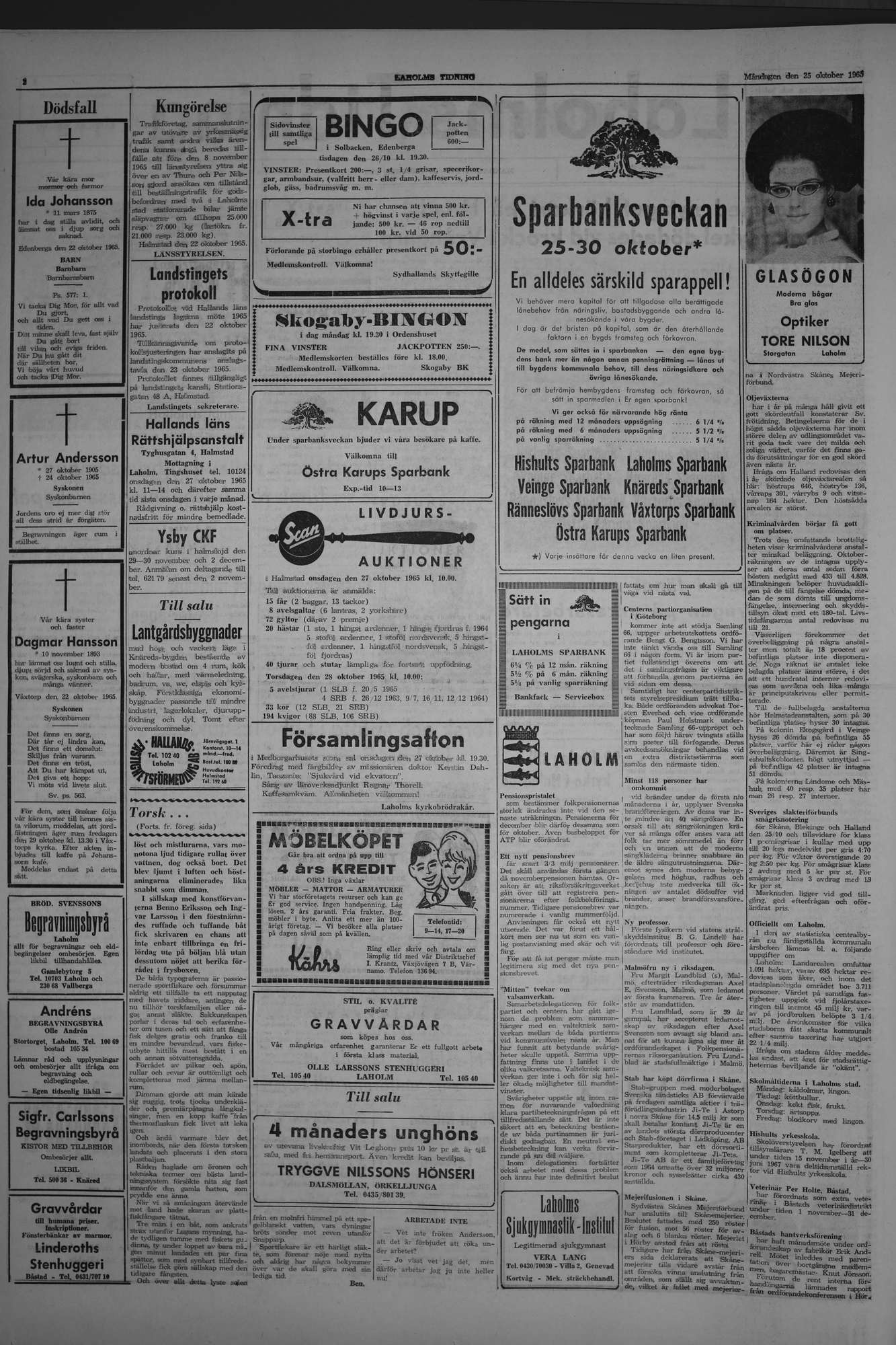 Laholms Tidning Måndag 25 oktober 1965, sida 2