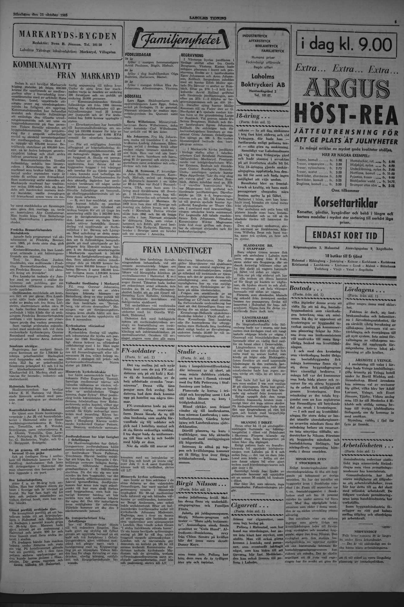 Laholms Tidning Måndag 25 oktober 1965, sida 3