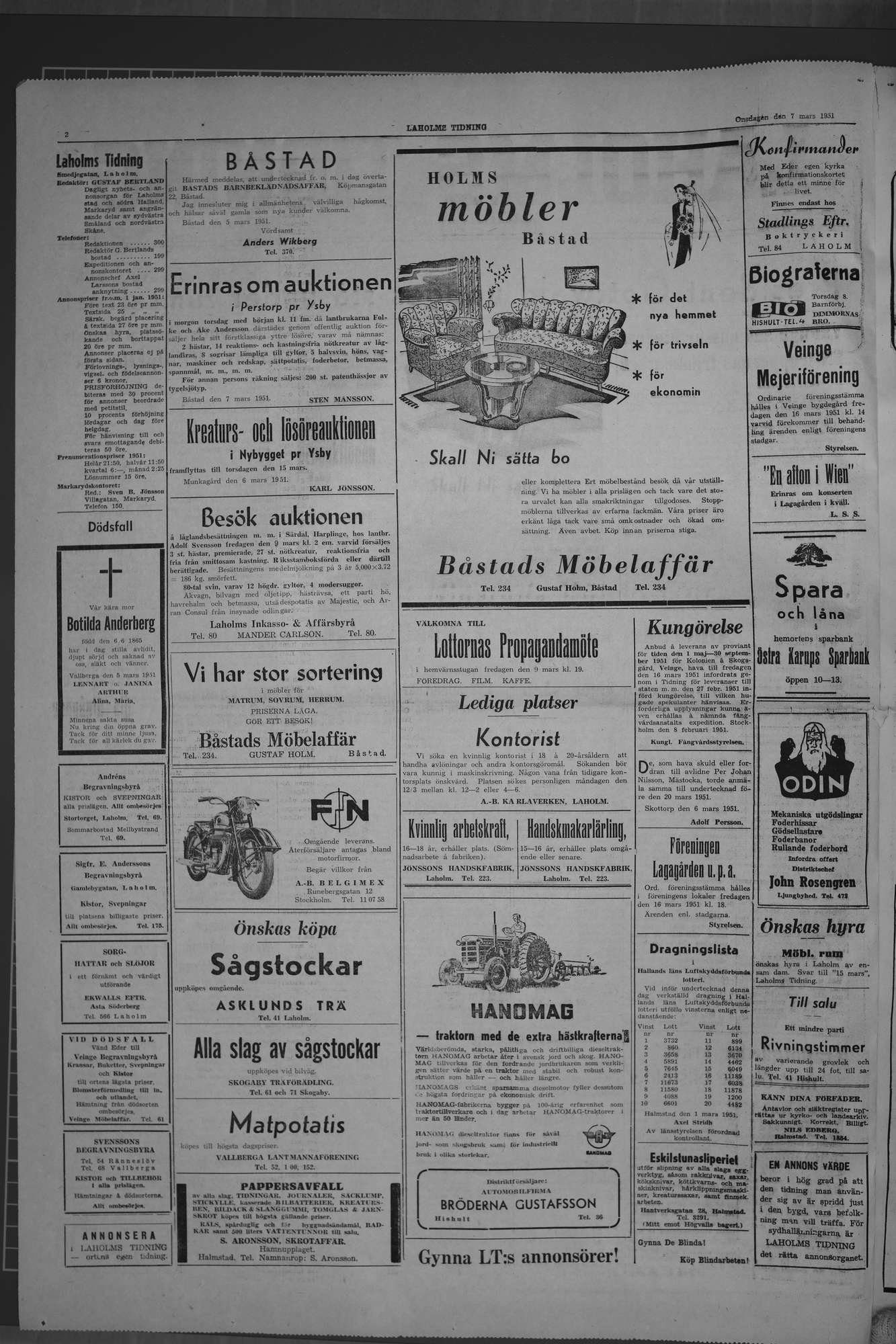 Laholms Tidning Onsdag 7 mars 1951, sida 2