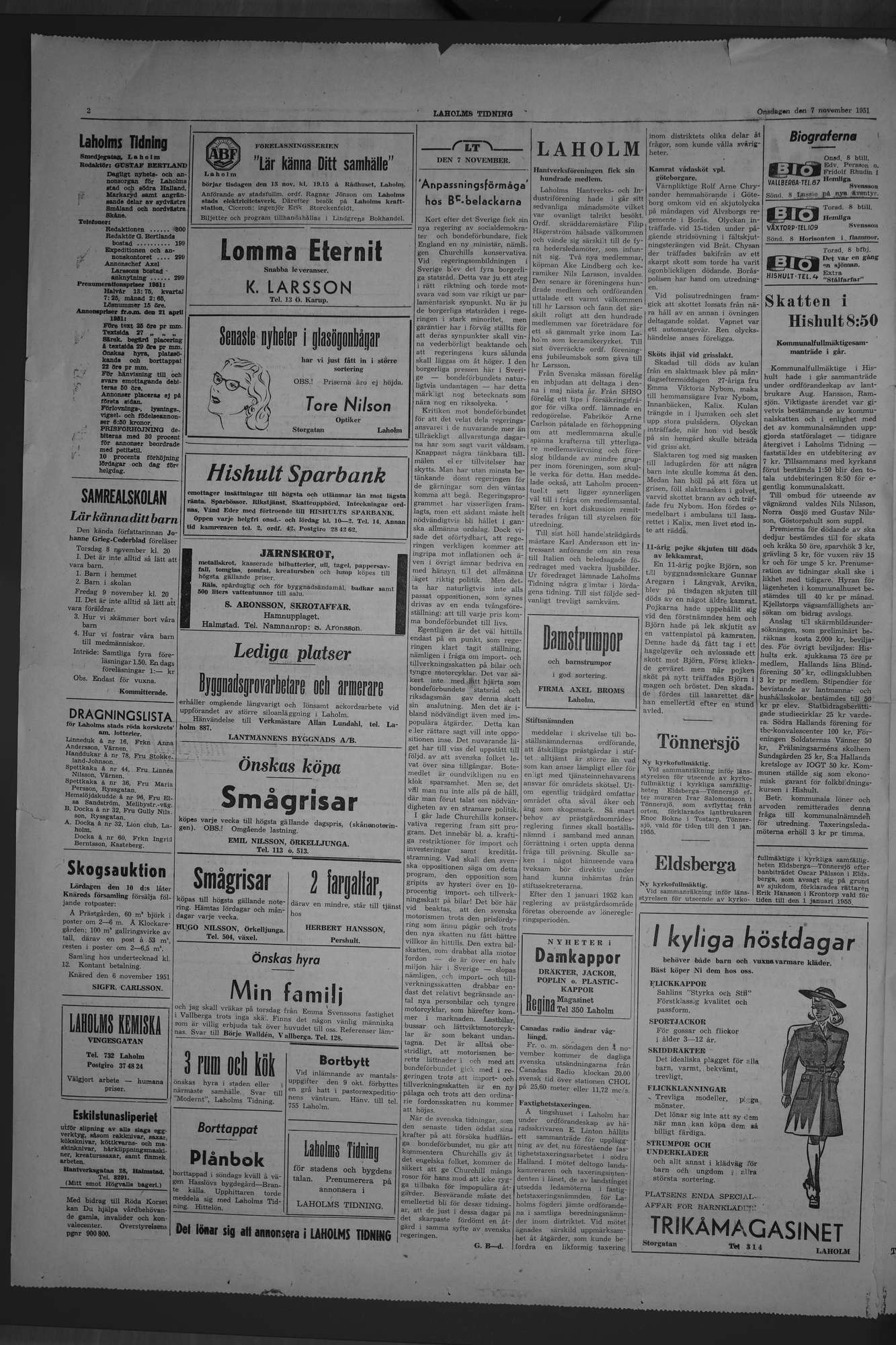 Laholms Tidning Onsdag 7 november 1951, sida 2