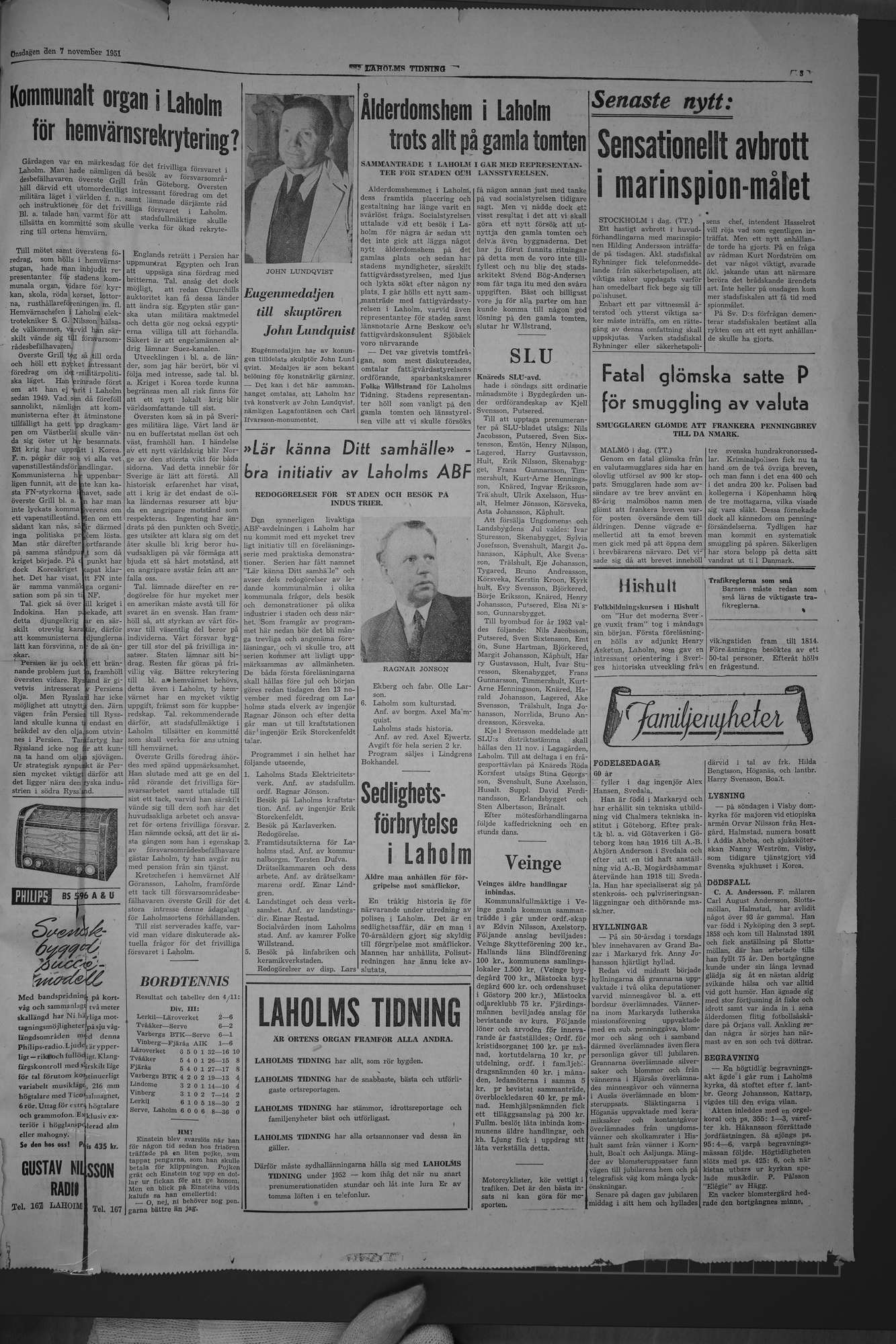 Laholms Tidning Onsdag 7 november 1951, sida 3