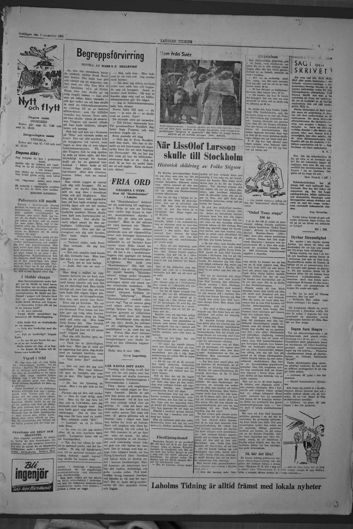 Laholms Tidning Onsdag 7 november 1951, sida 5