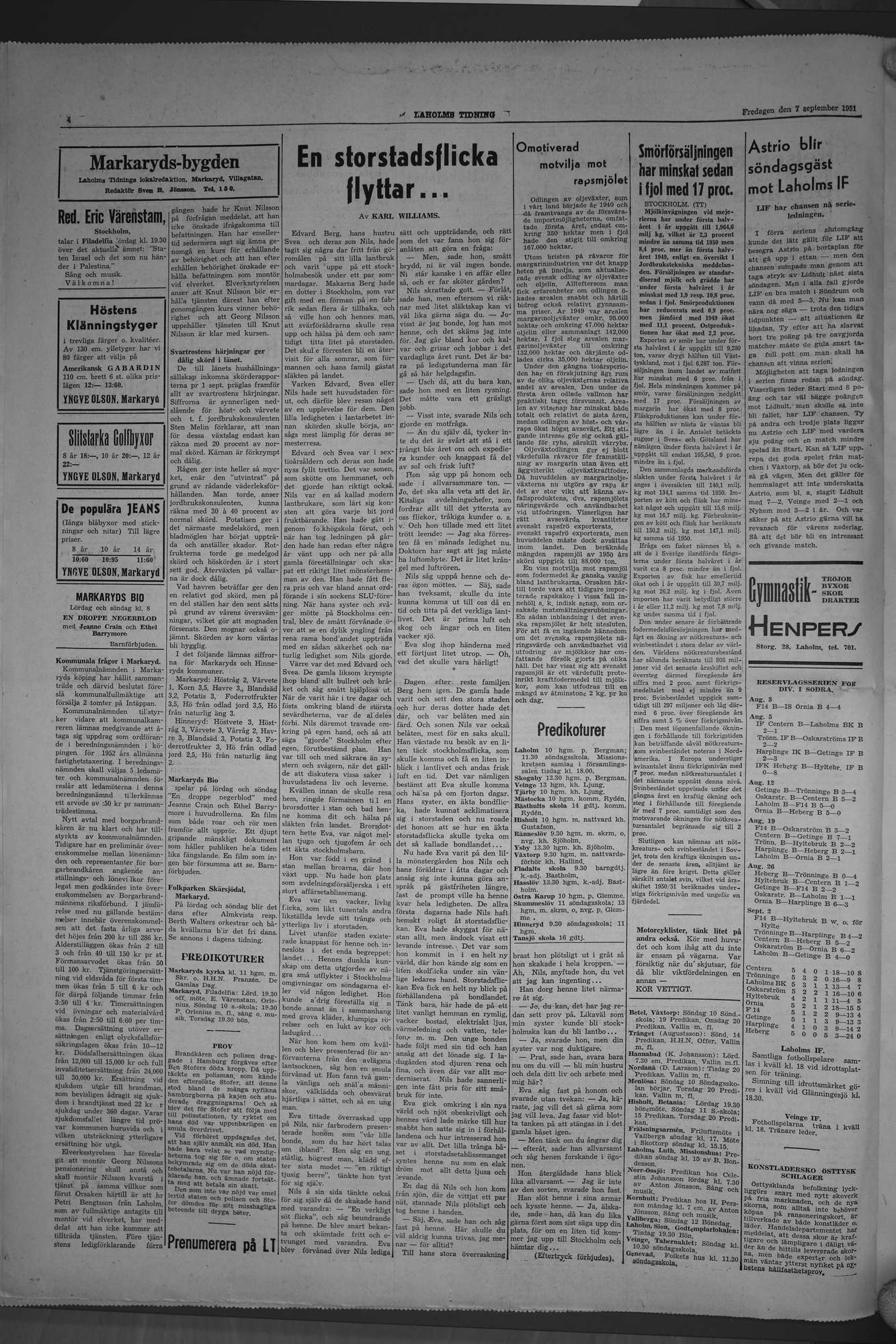 Laholms Tidning Fredag 7 september 1951, sida 4