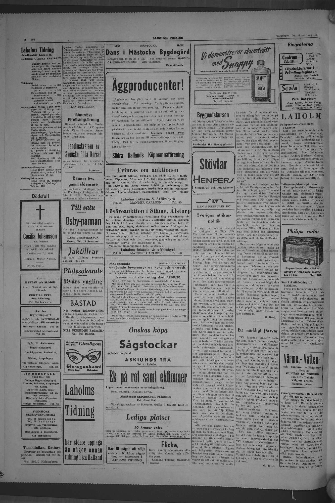Laholms Tidning Torsdag 8 februari 1951, sida 2