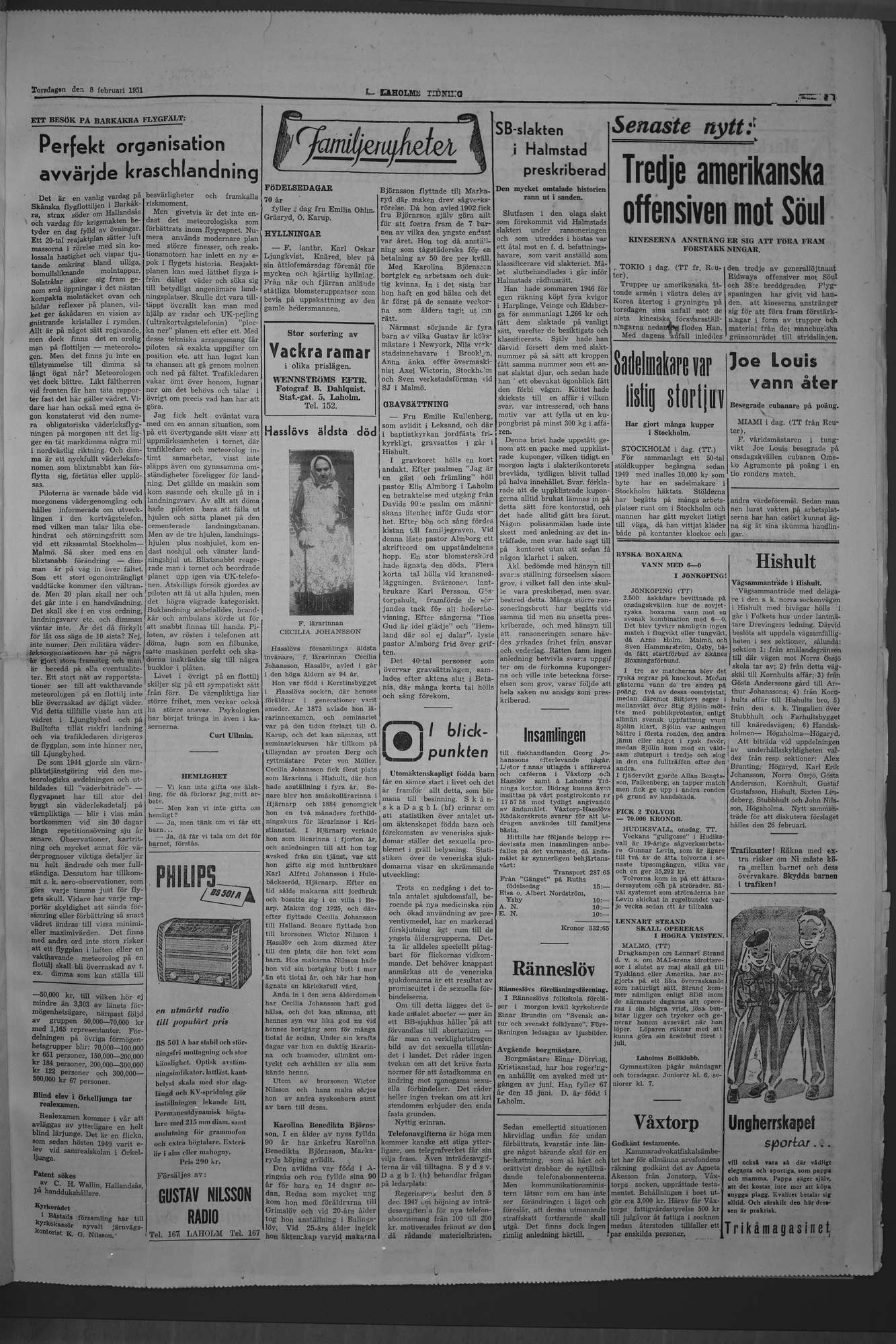 Laholms Tidning Torsdag 8 februari 1951, sida 3