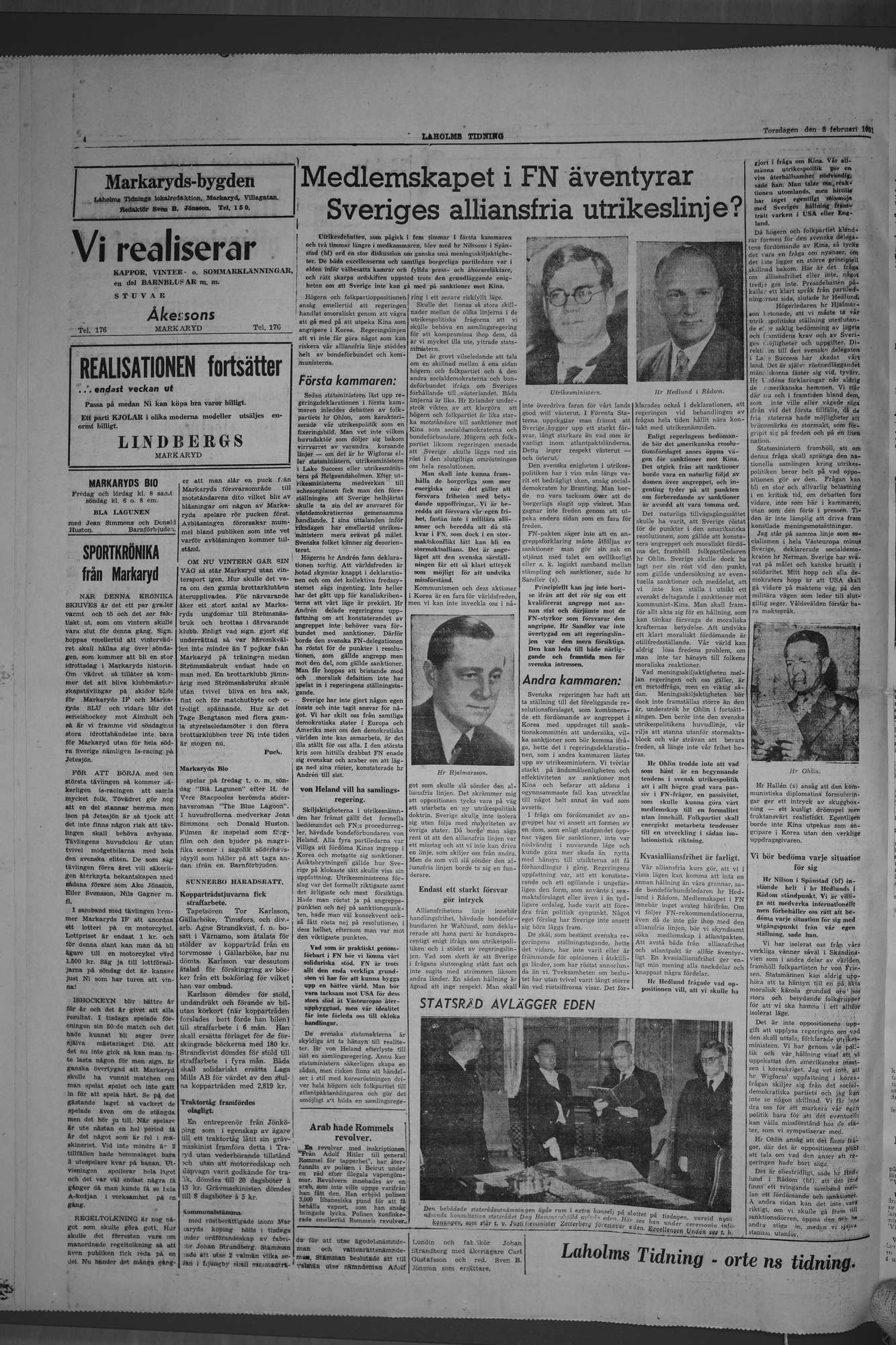 Laholms Tidning Torsdag 8 februari 1951, sida 4