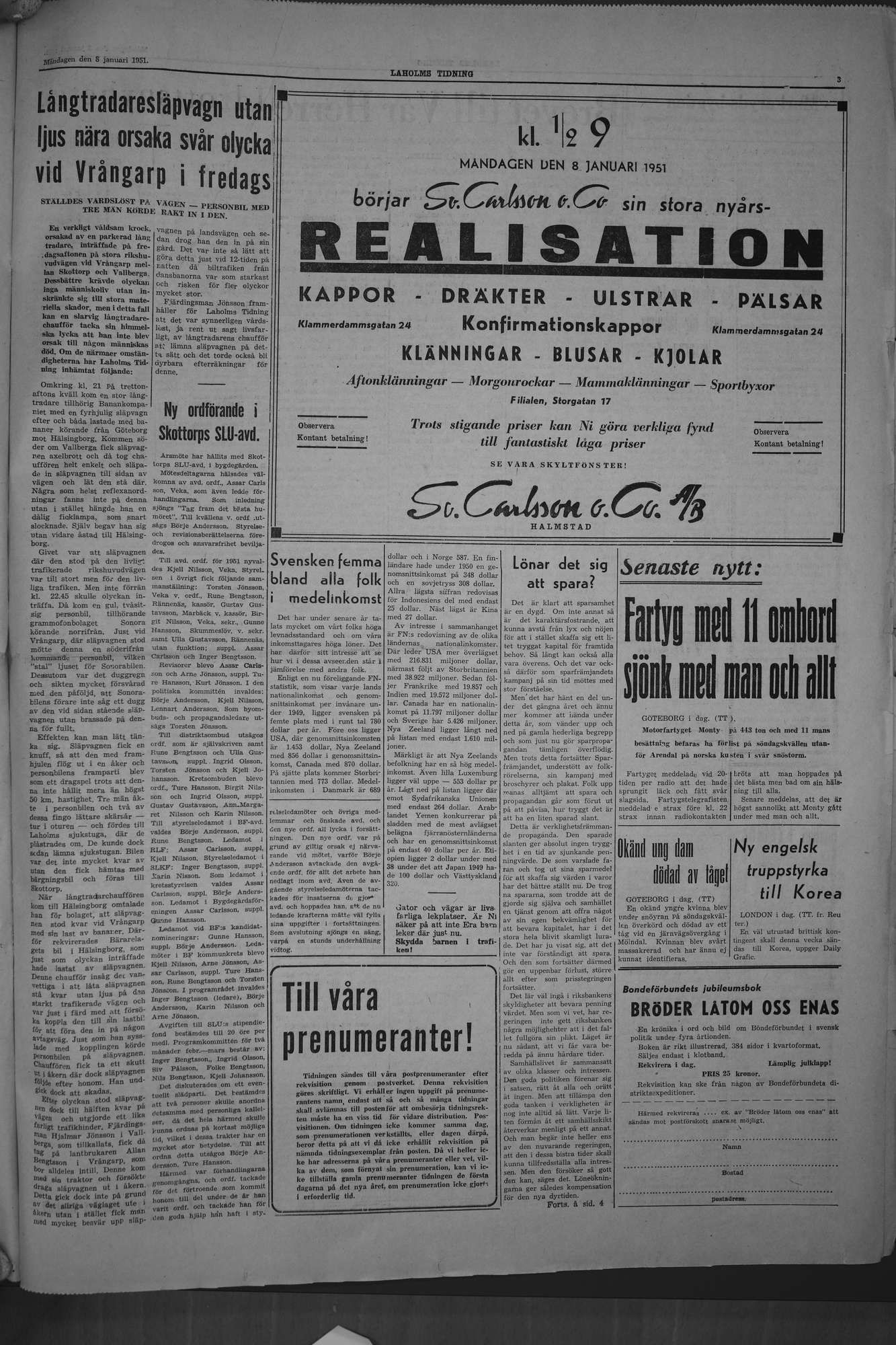 Laholms Tidning Måndag 8 januari 1951, sida 3
