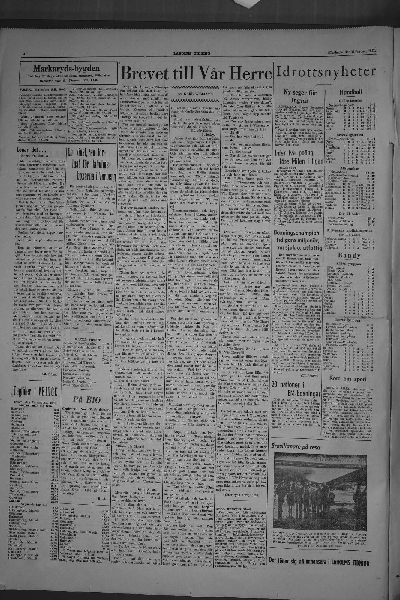 Laholms Tidning Måndag 8 januari 1951, sida 4