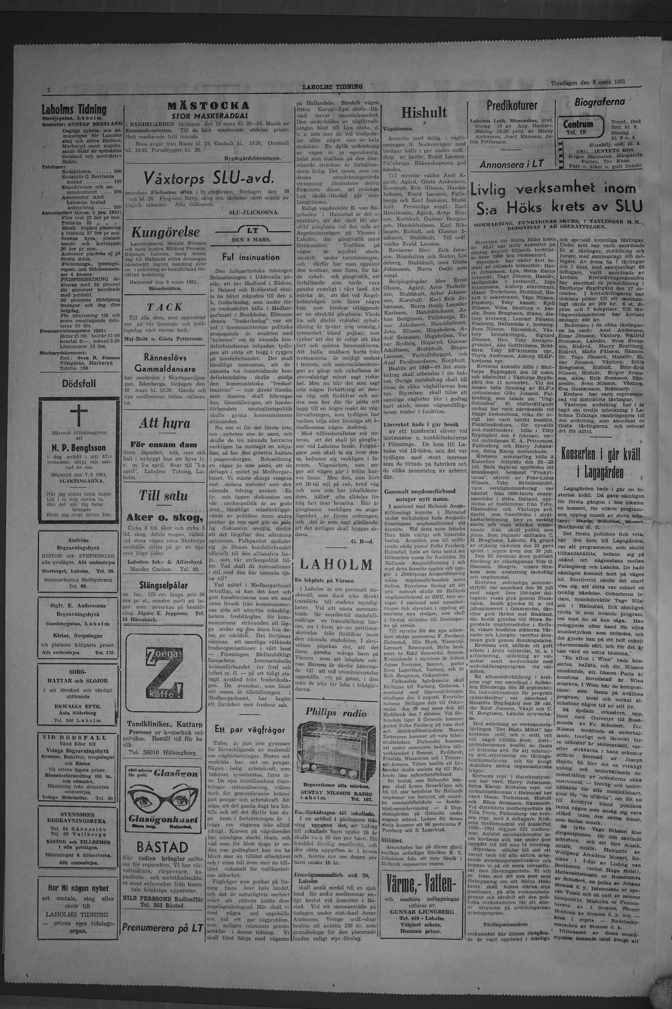 Laholms Tidning Torsdag 8 mars 1951, sida 2