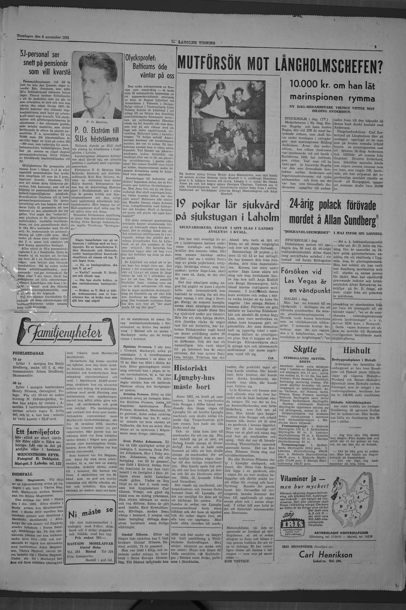 Laholms Tidning Torsdag 8 november 1951, sida 3