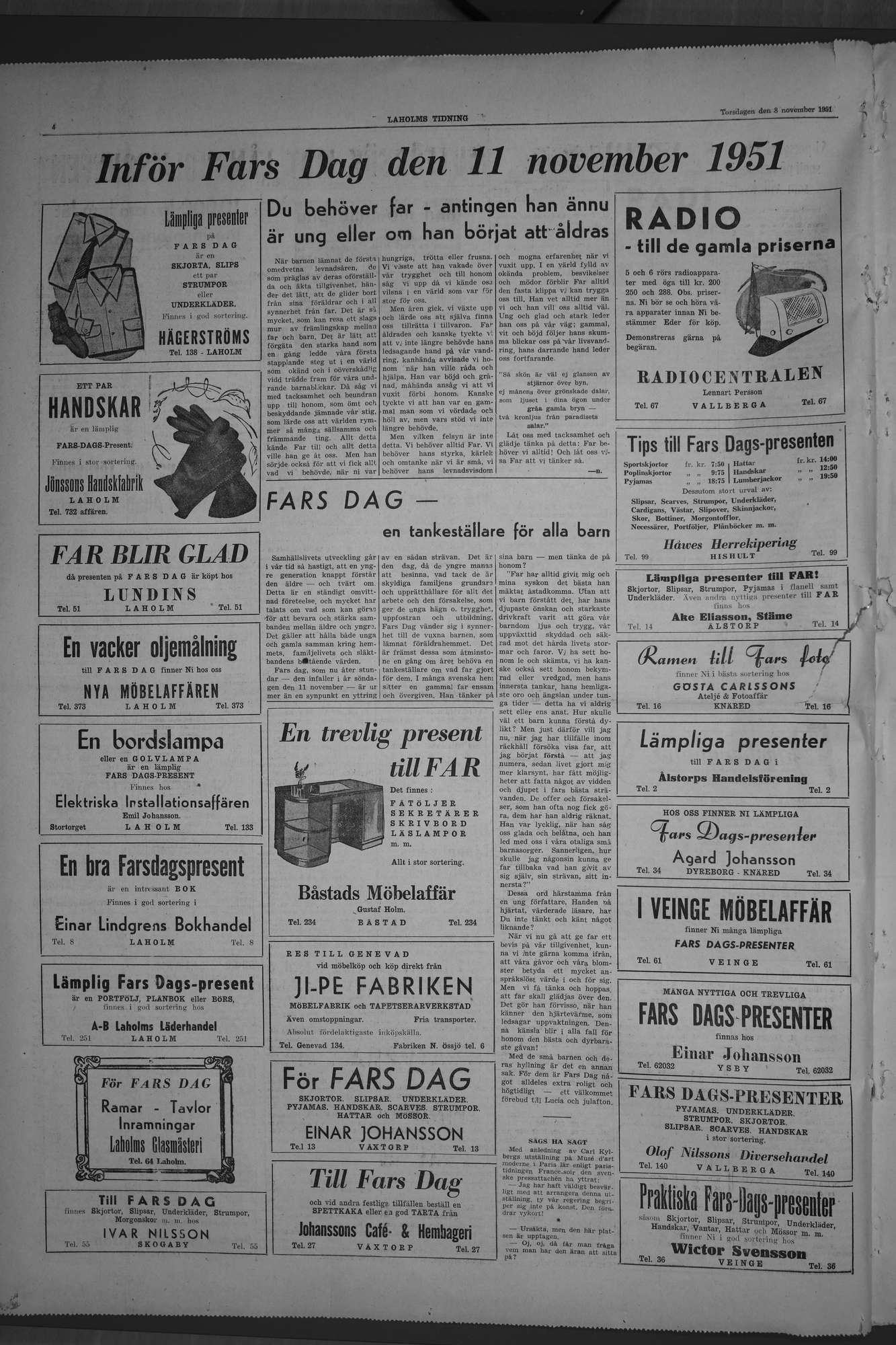 Laholms Tidning Torsdag 8 november 1951, sida 4