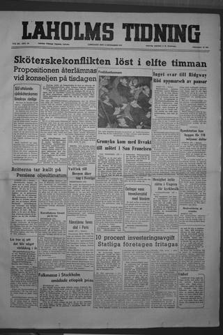 Förstasidan, Lördag 8 september 1951