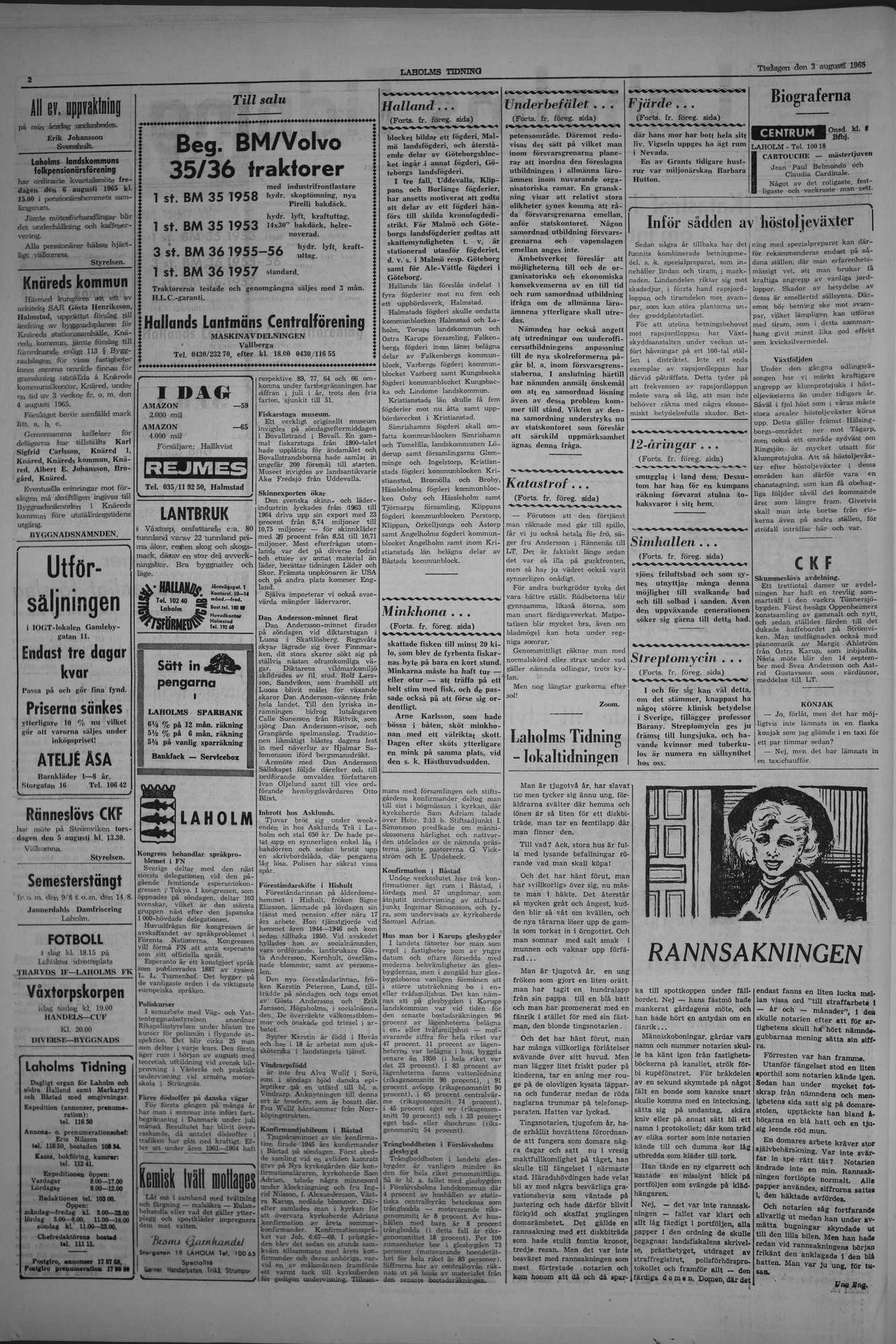 Laholms Tidning Tisdag 3 augusti 1965, sida 2