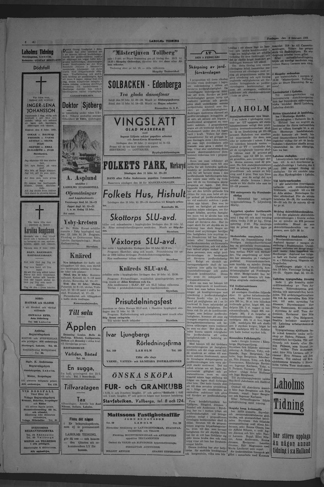 Laholms Tidning Fredag 9 februari 1951, sida 2