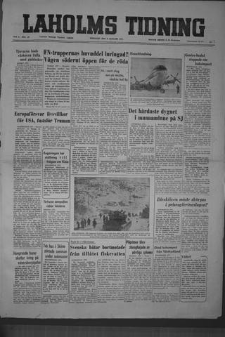 Förstasidan, Tisdag 9 januari 1951