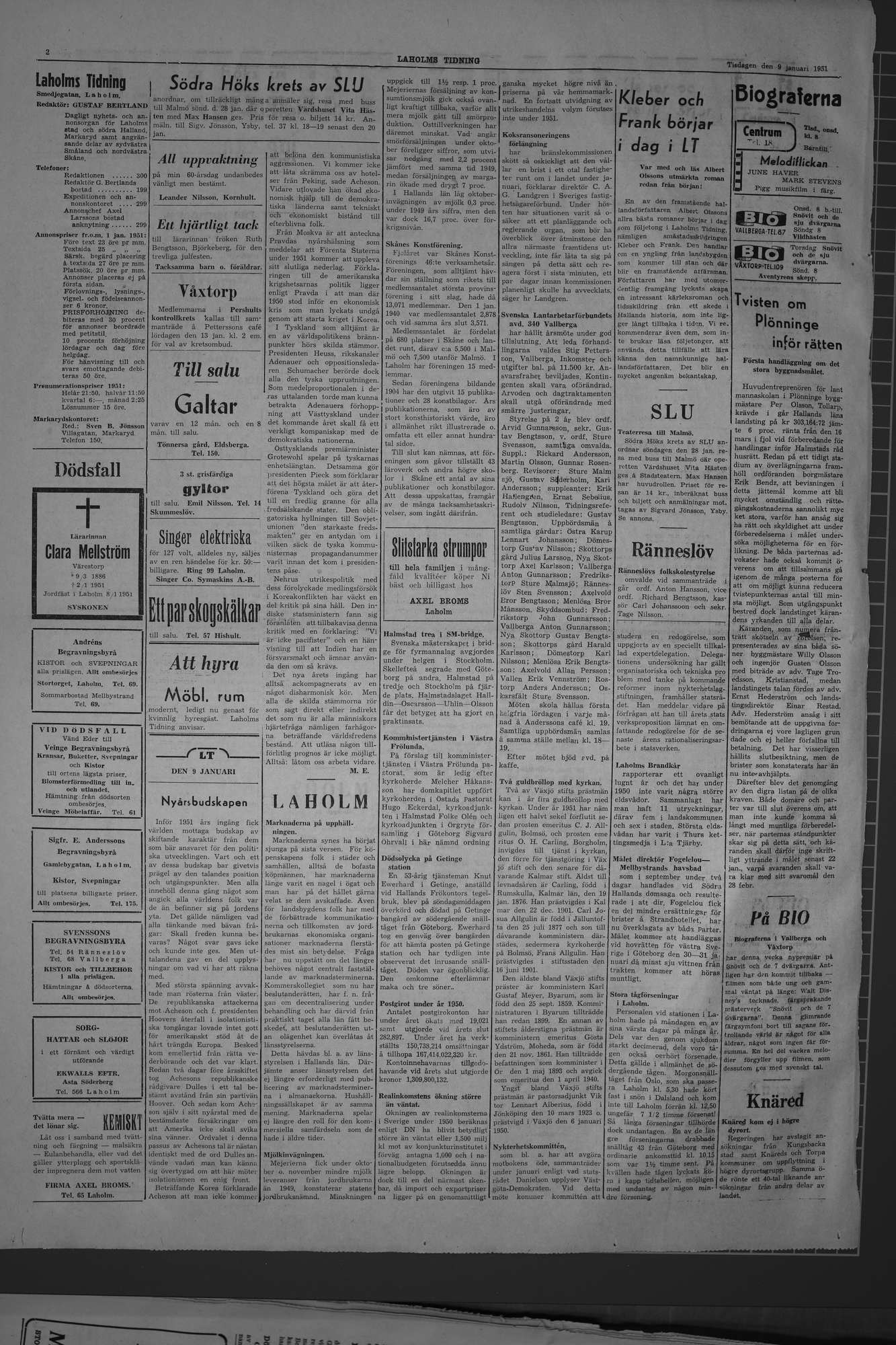 Laholms Tidning Tisdag 9 januari 1951, sida 2