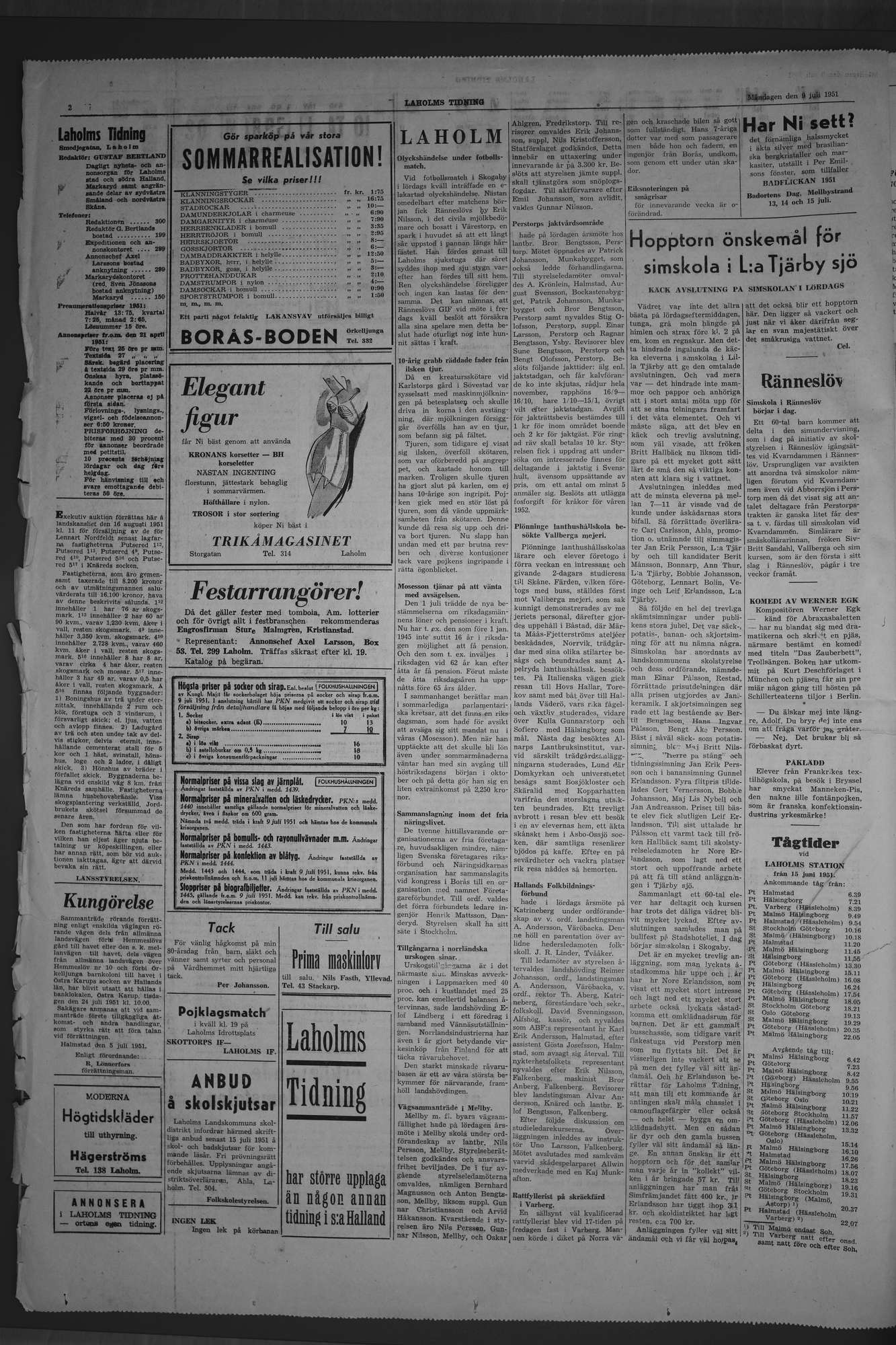 Laholms Tidning Måndag 9 juli 1951, sida 2