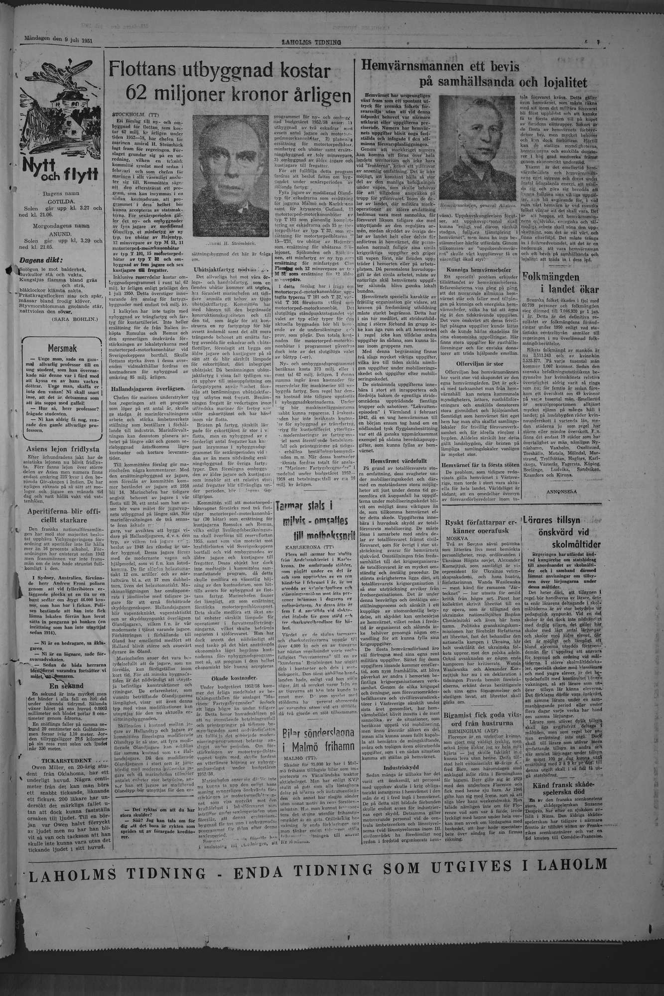 Laholms Tidning Måndag 9 juli 1951, sida 7
