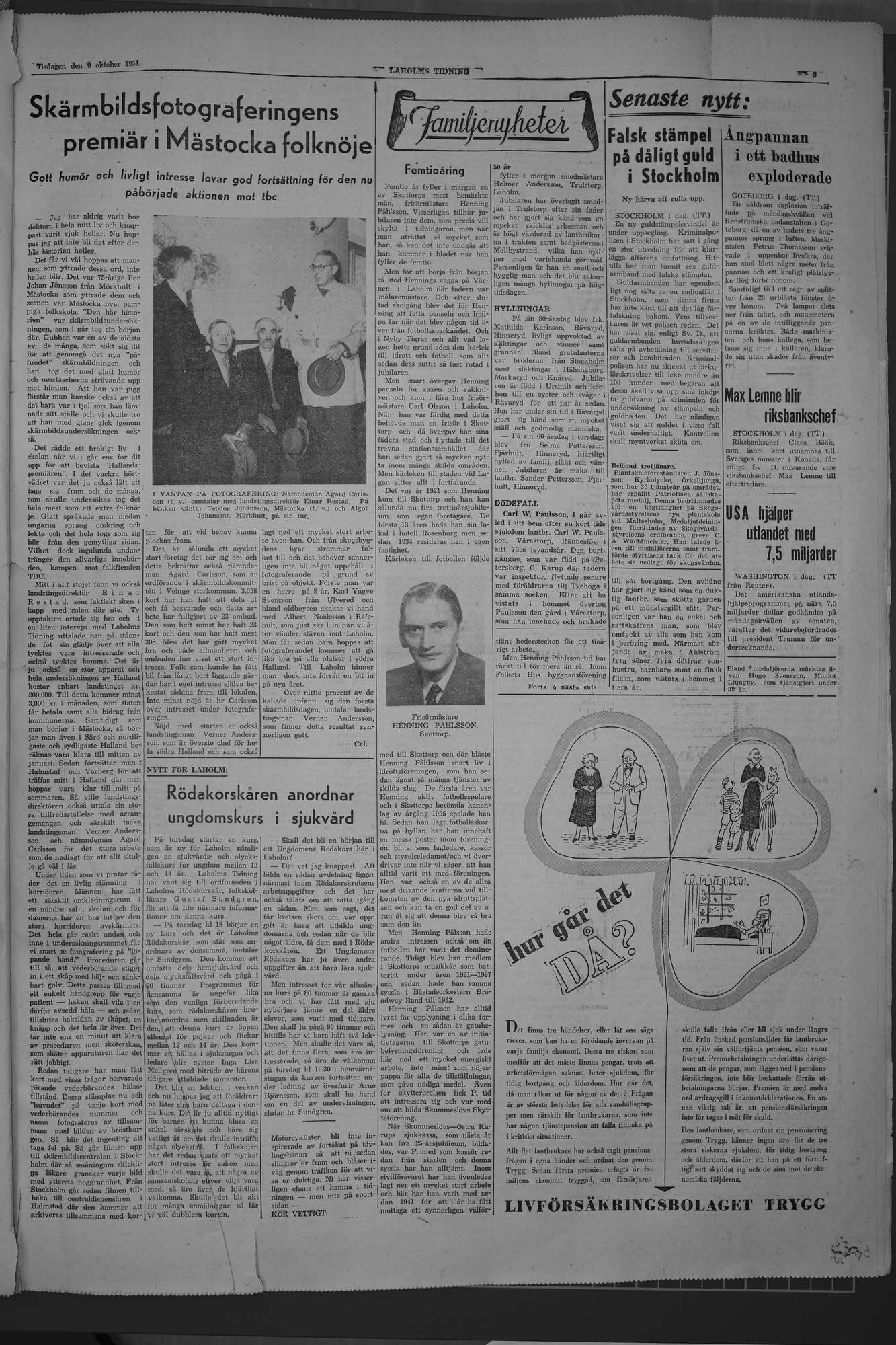 Laholms Tidning Tisdag 9 oktober 1951, sida 3