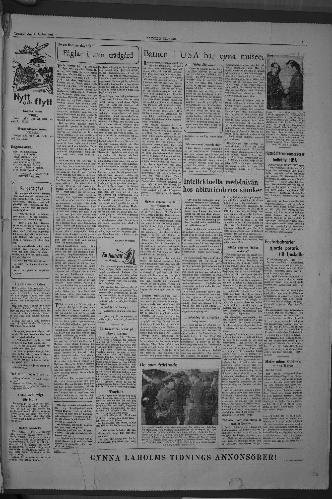Laholms Tidning Tisdag 9 oktober 1951, sida 5