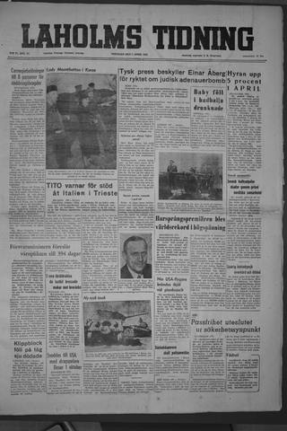 Förstasidan, Tisdag 1 april 1952