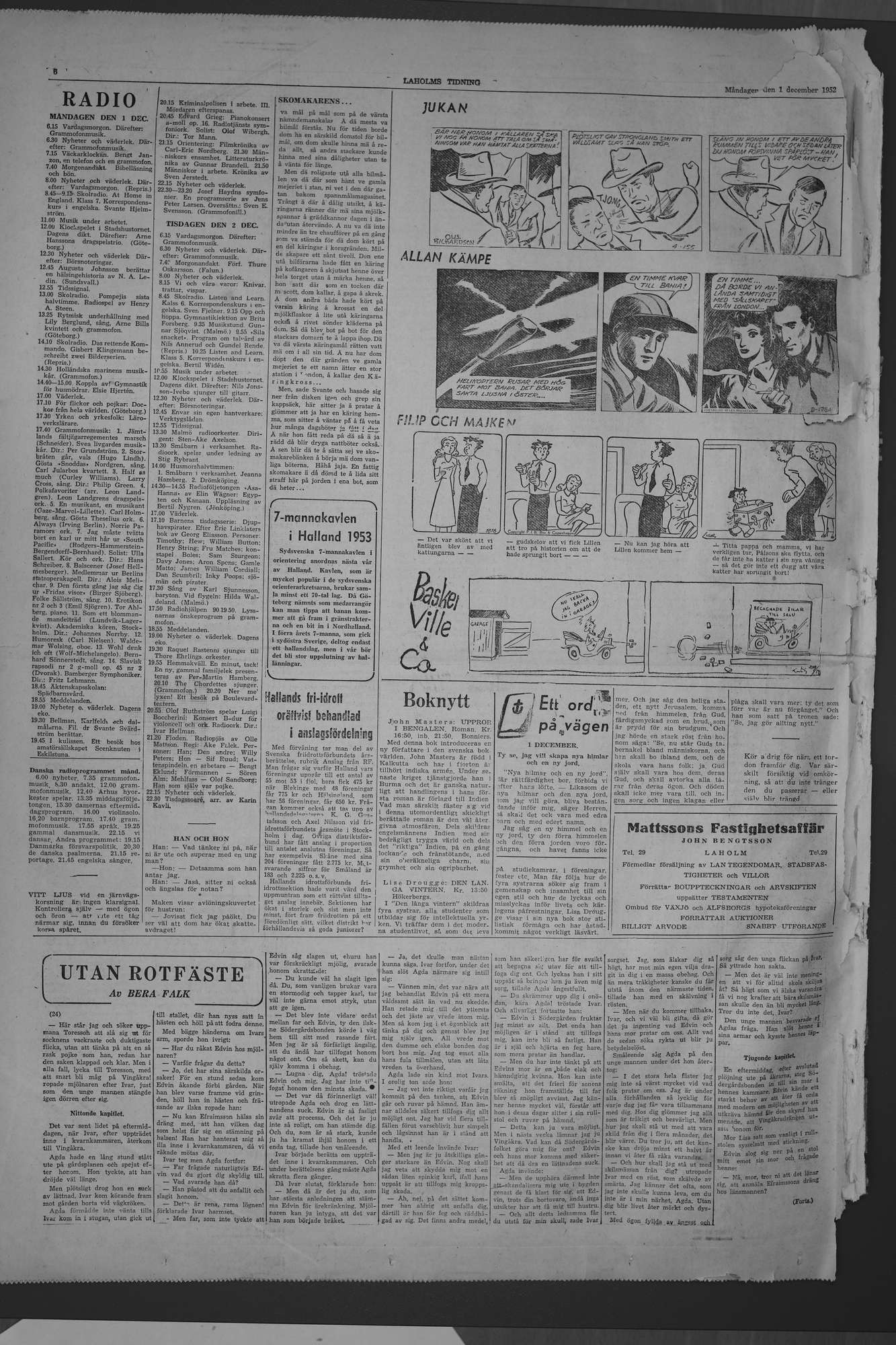 Laholms Tidning Måndag 1 december 1952, sida 6