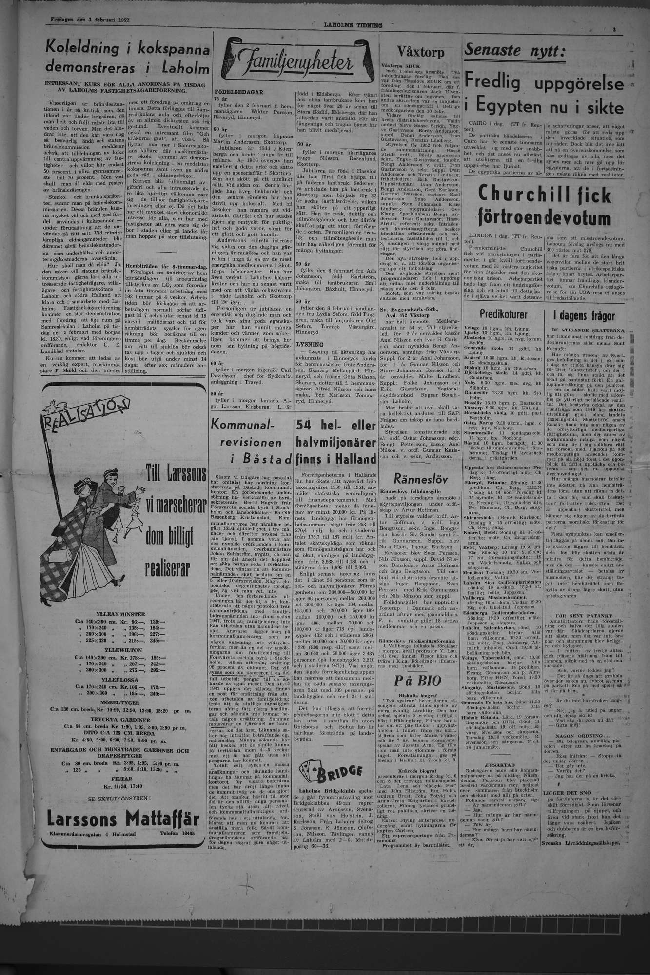 Laholms Tidning Fredag 1 februari 1952, sida 3
