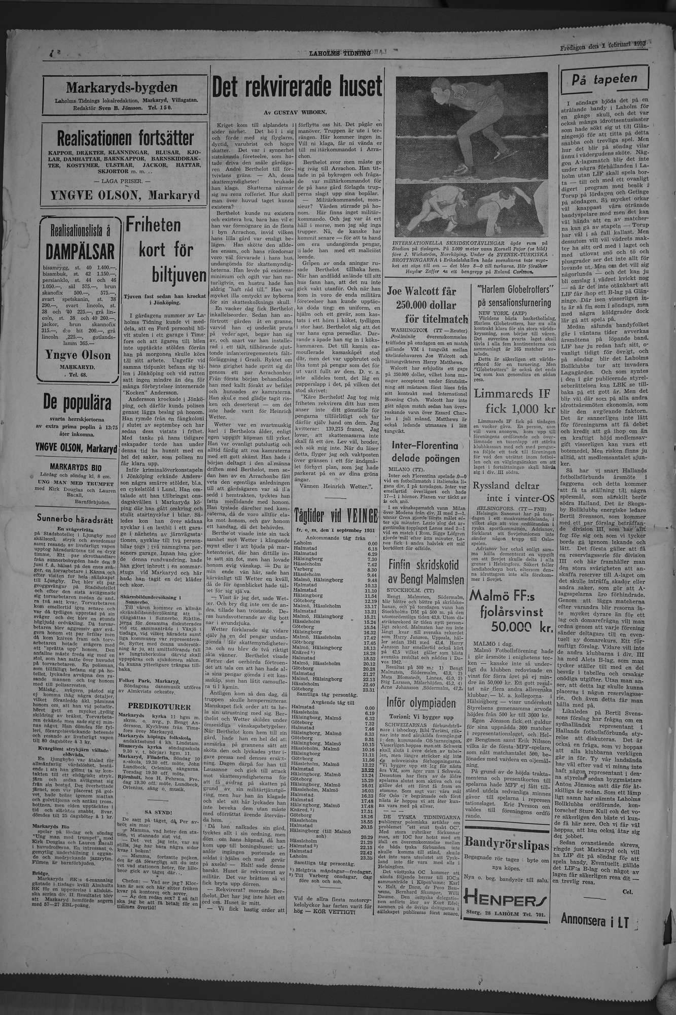 Laholms Tidning Fredag 1 februari 1952, sida 4