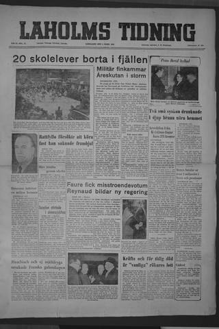Förstasidan, Lördag 1 mars 1952