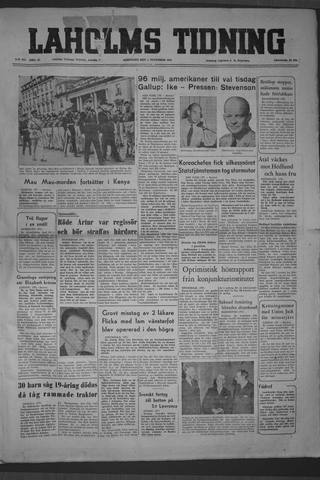 Förstasidan, Lördag 1 november 1952