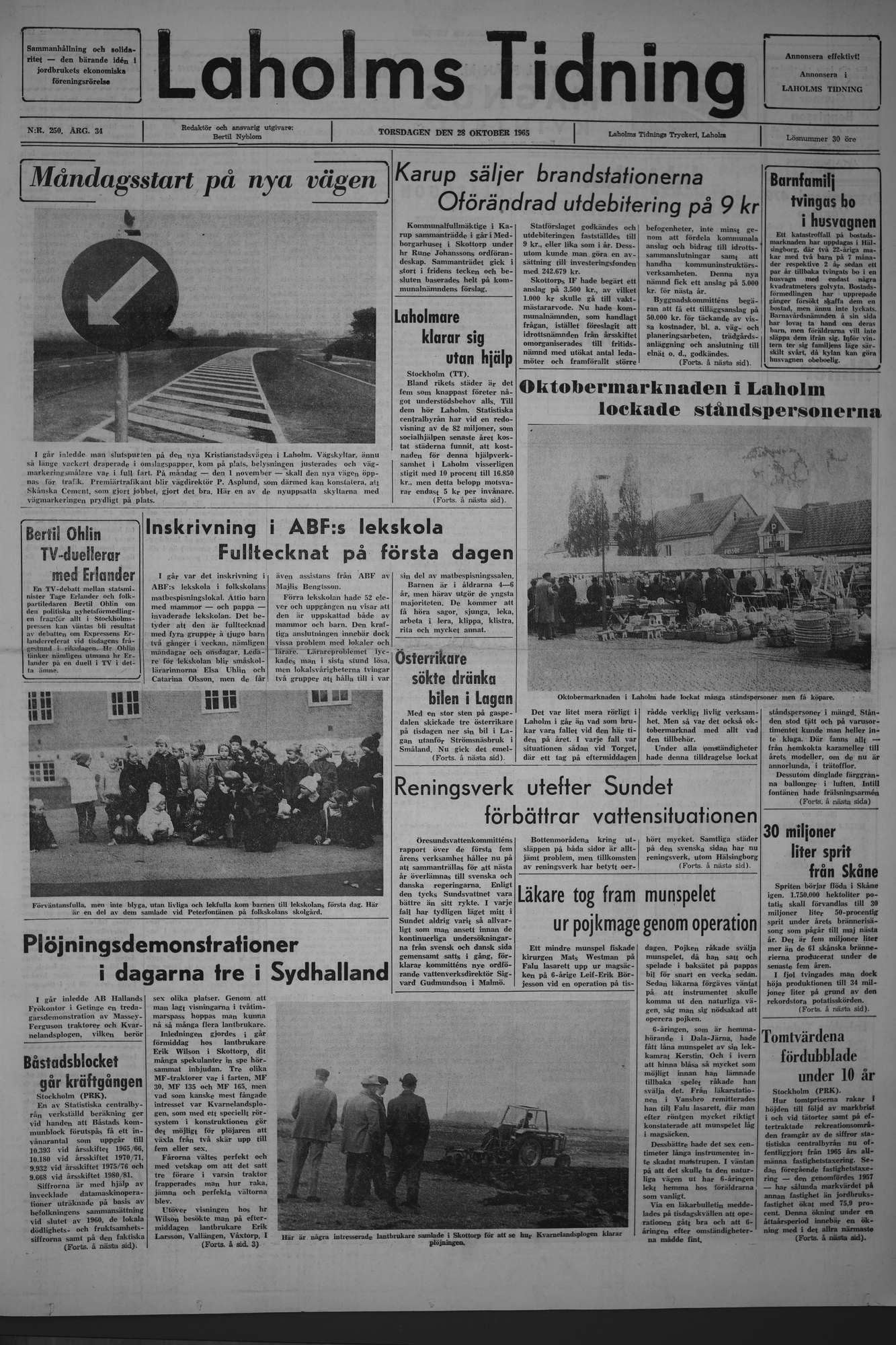Laholms Tidning Torsdag 28 oktober 1965, sida 1
