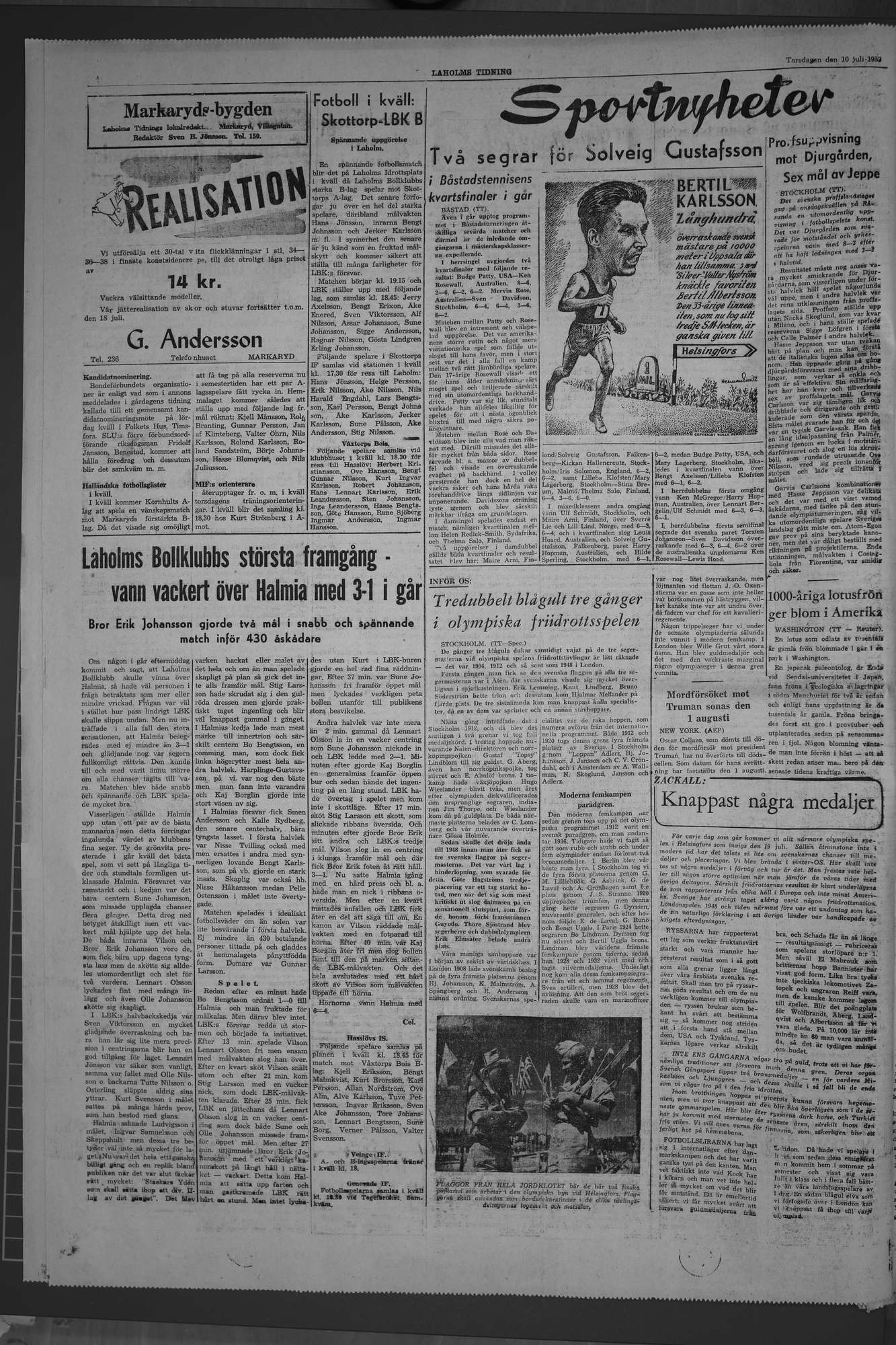 Laholms Tidning Torsdag 10 juli 1952, sida 4
