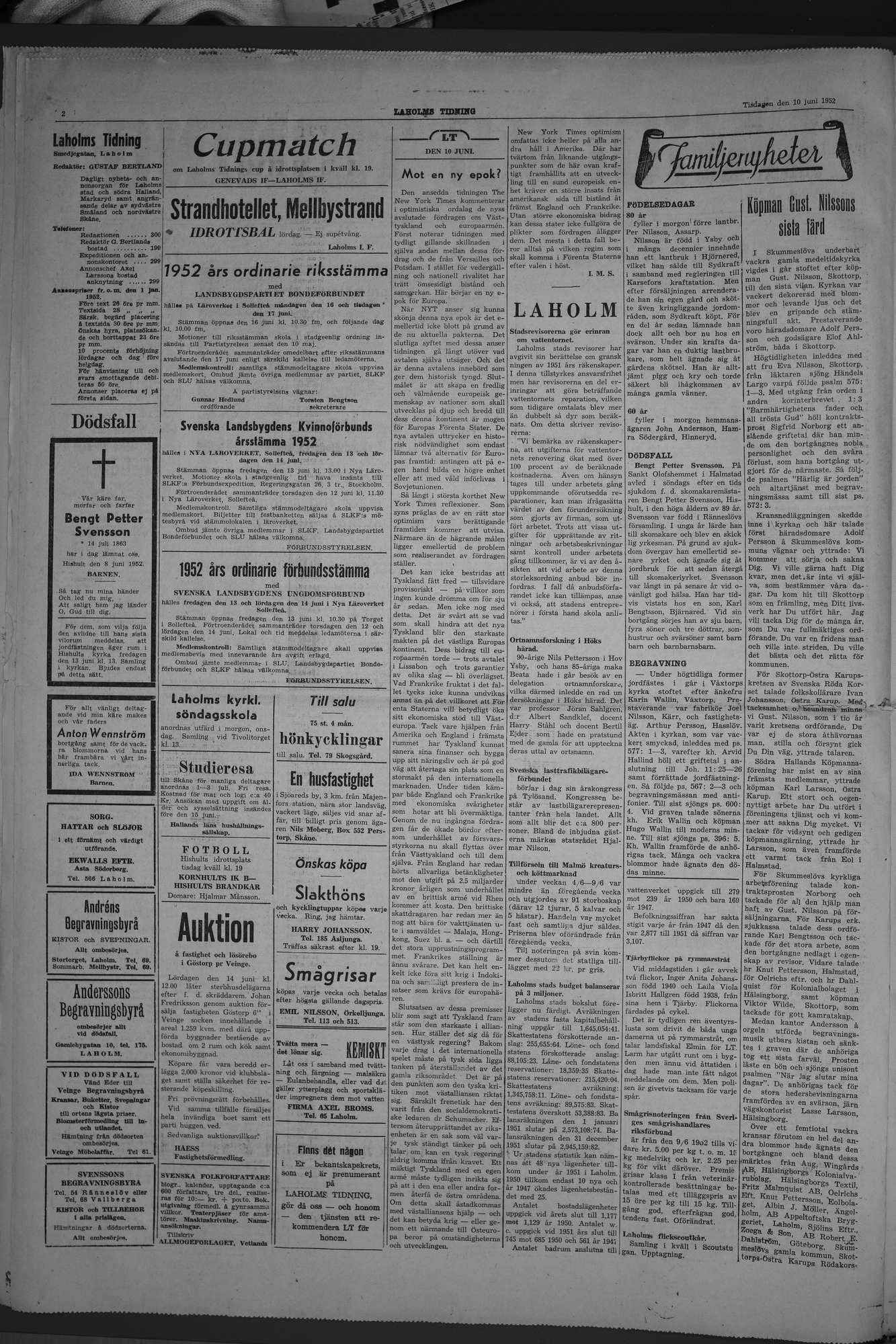 Laholms Tidning Tisdag 10 juni 1952, sida 2