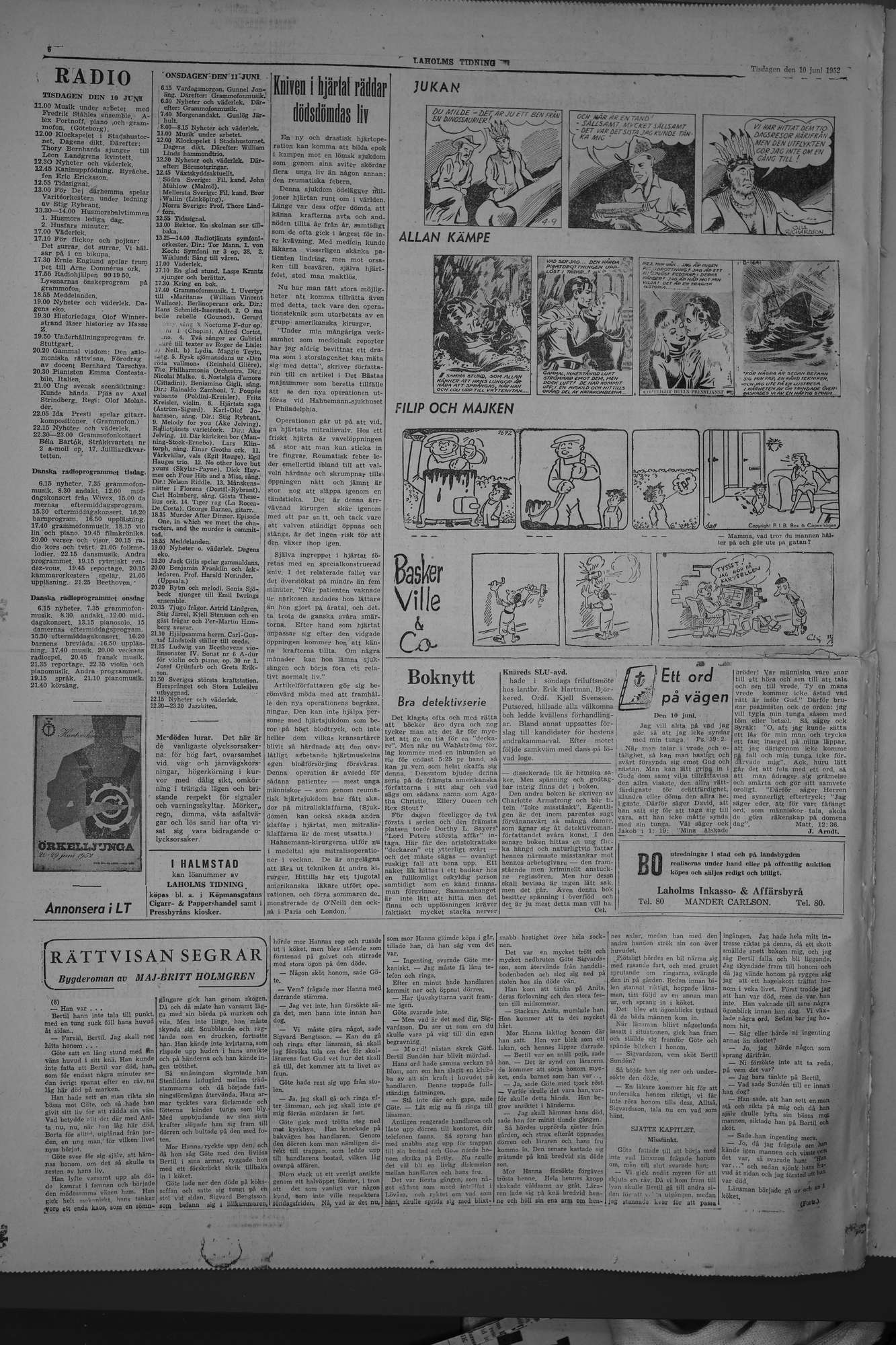 Laholms Tidning Tisdag 10 juni 1952, sida 6
