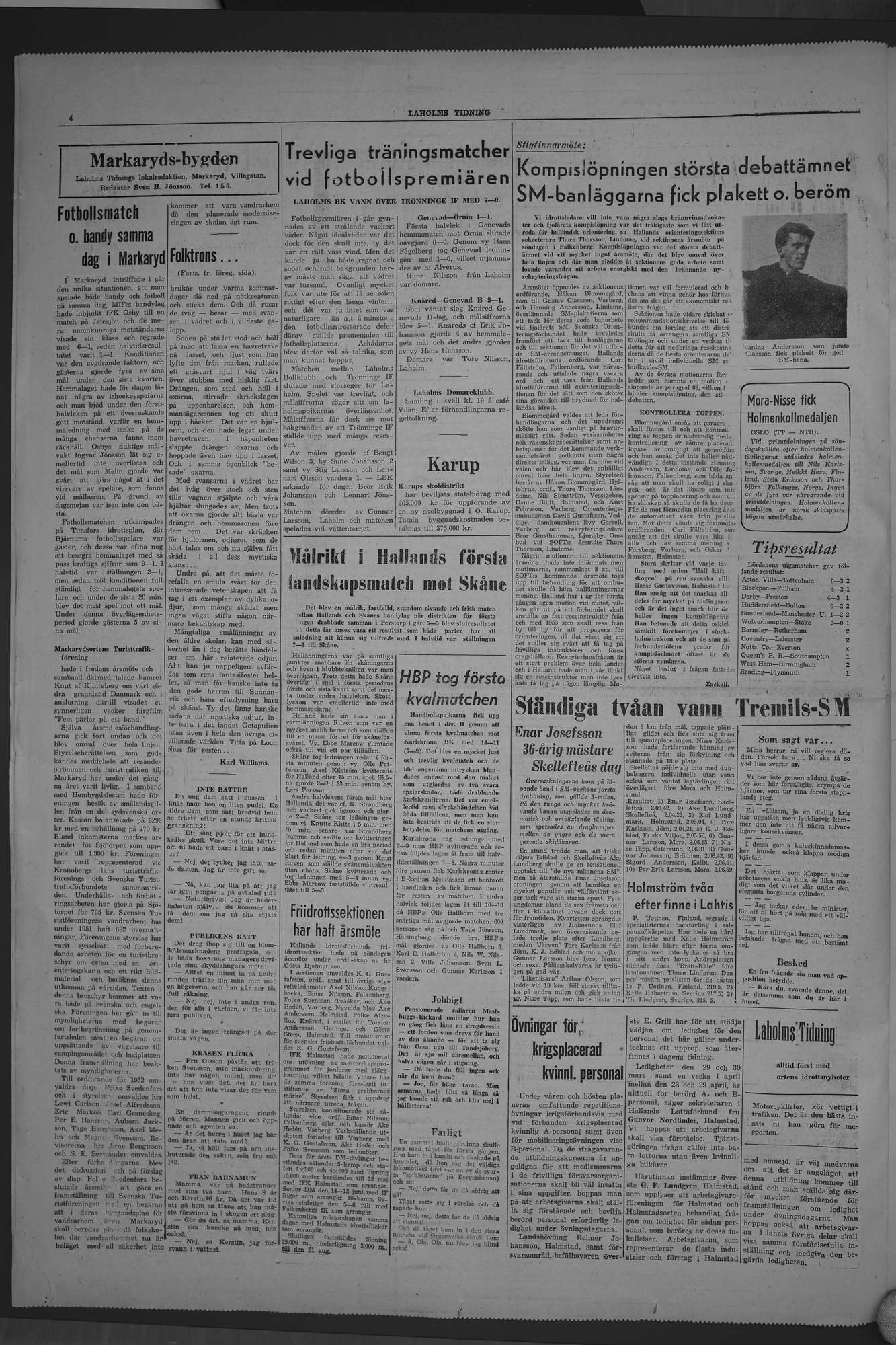Laholms Tidning Måndag 10 mars 1952, sida 4