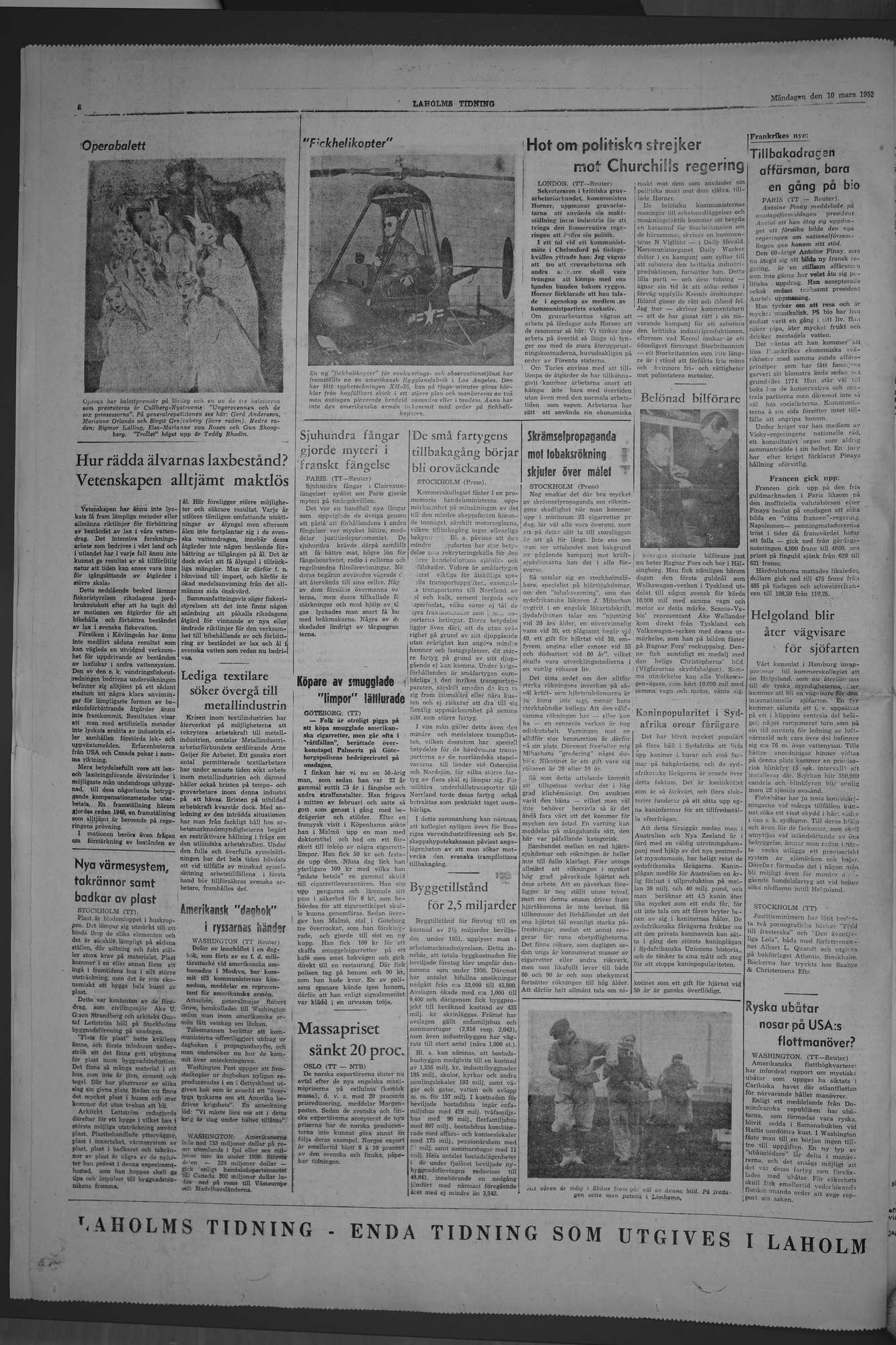 Laholms Tidning Måndag 10 mars 1952, sida 6