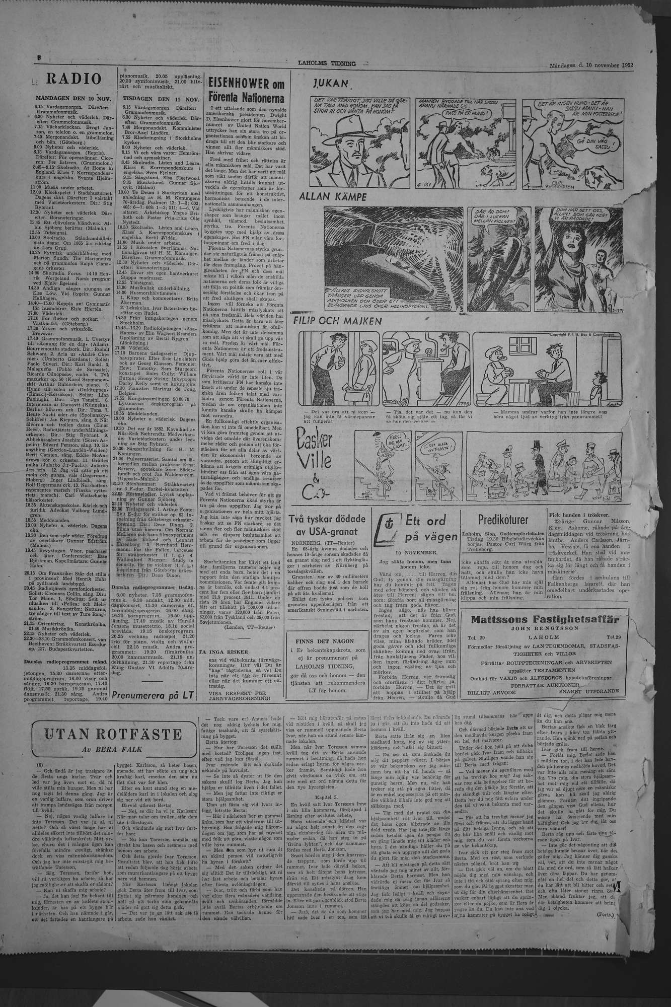 Laholms Tidning Måndag 10 november 1952, sida 8