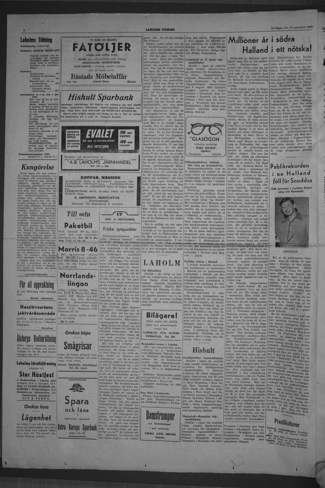 Laholms Tidning Onsdag 10 september 1952, sida 2