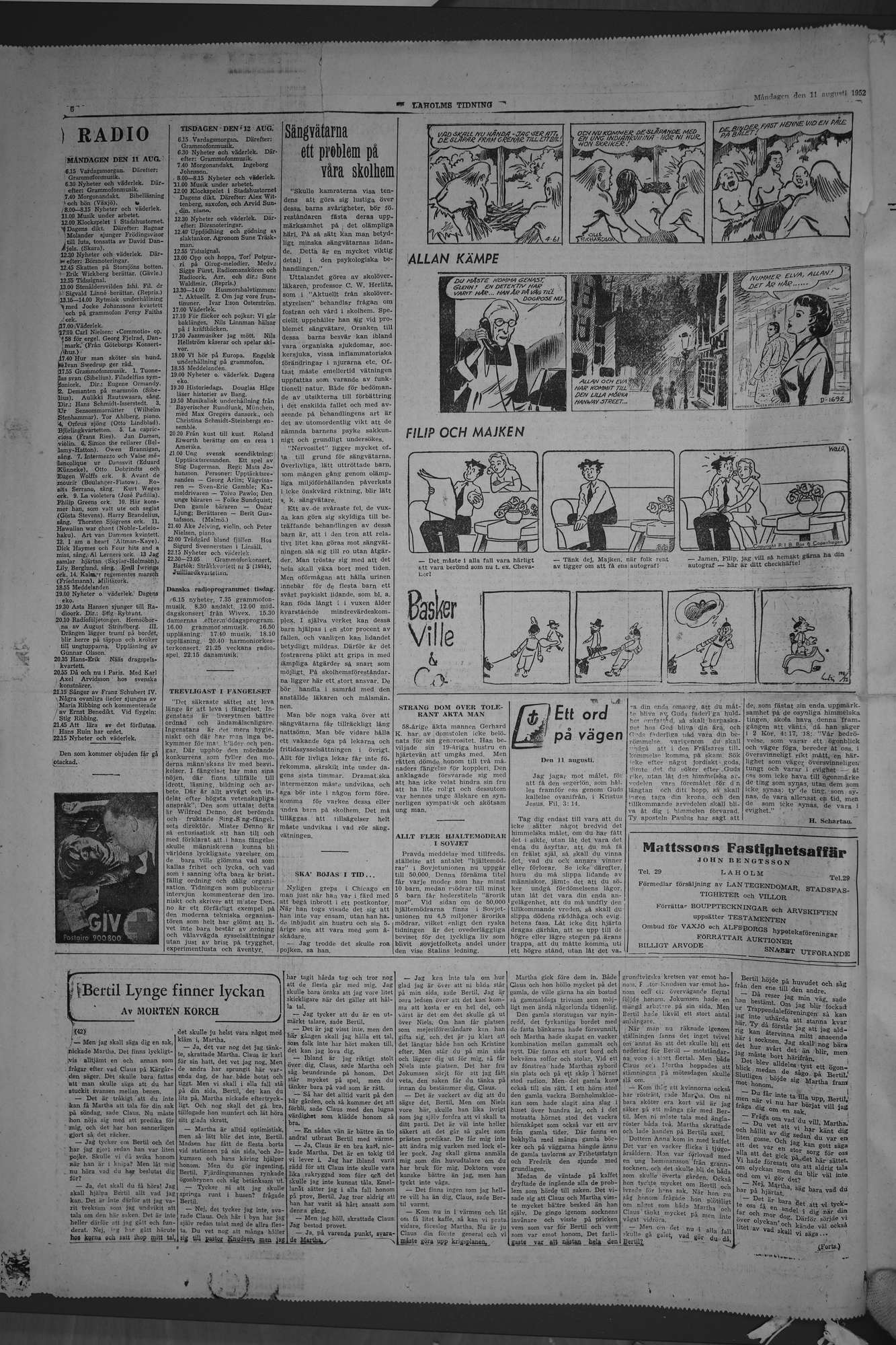 Laholms Tidning Måndag 11 augusti 1952, sida 6