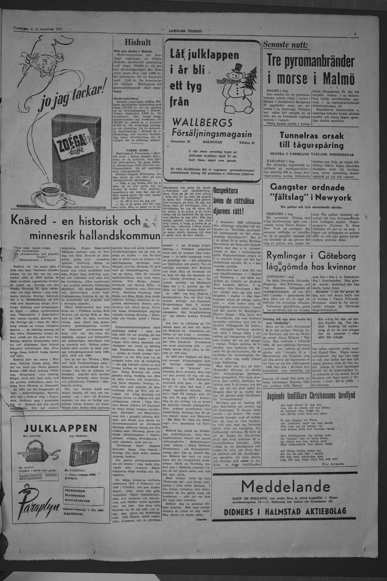 Laholms Tidning Torsdag 11 december 1952, sida 3