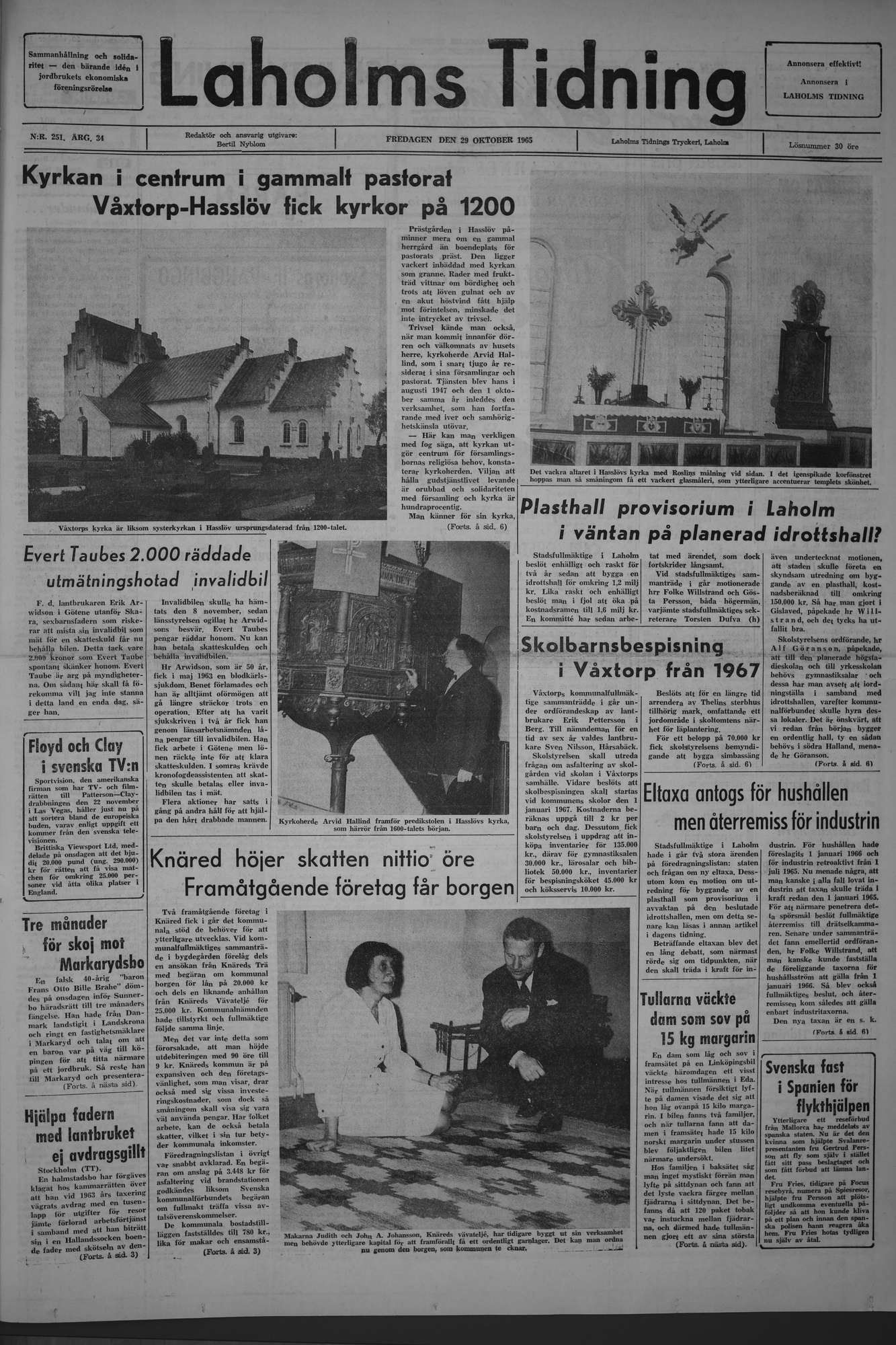 Laholms Tidning Fredag 29 oktober 1965, sida 1
