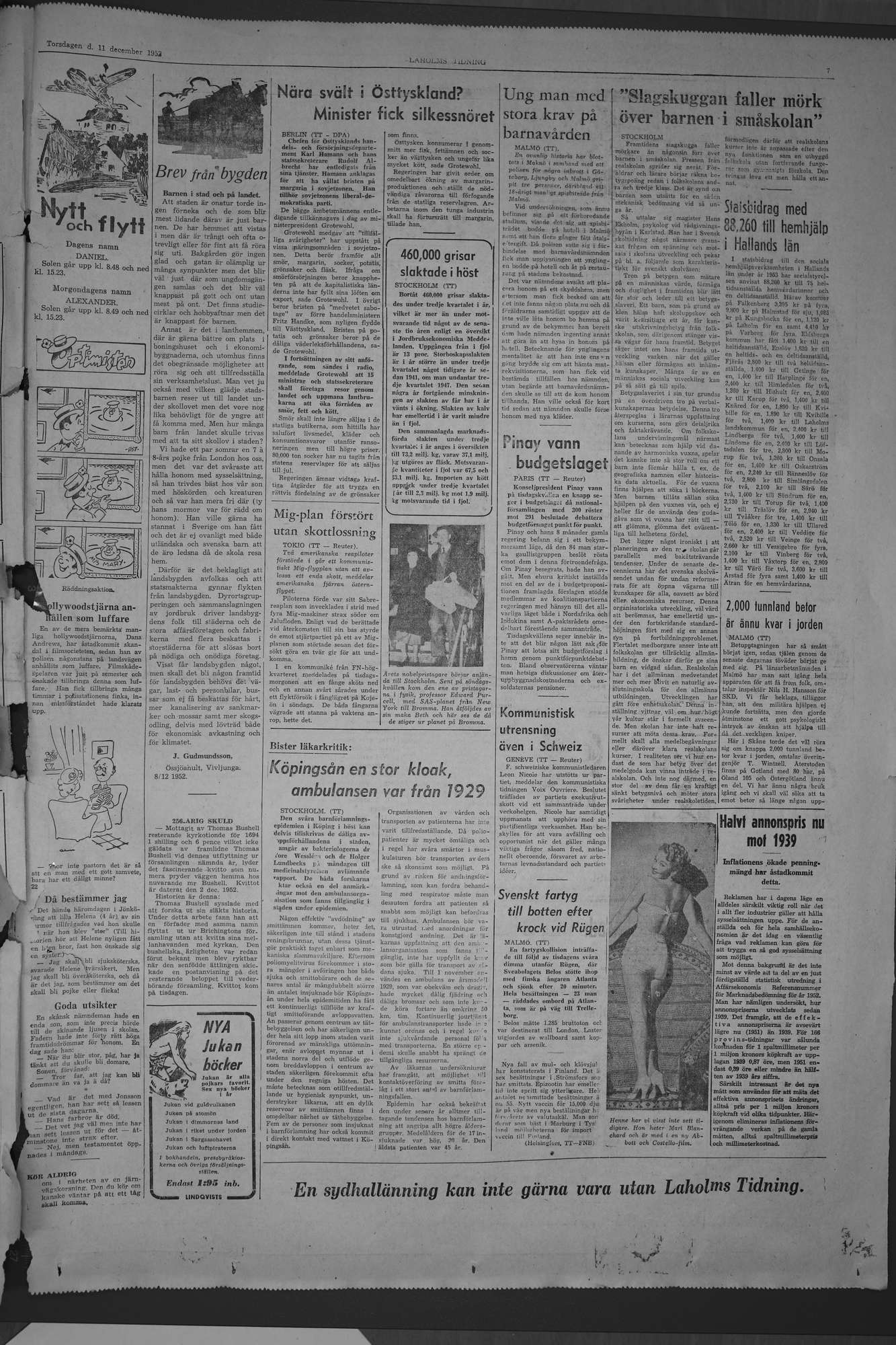Laholms Tidning Torsdag 11 december 1952, sida 7