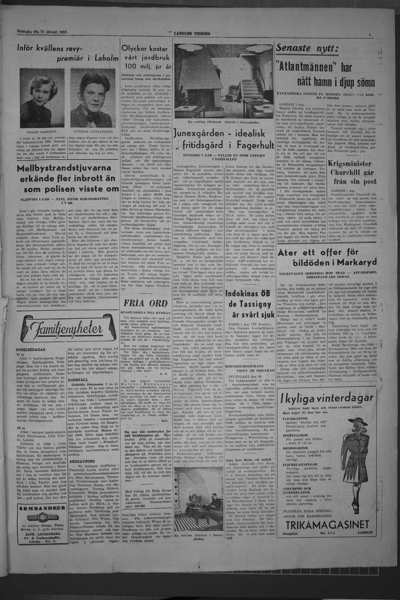 Laholms Tidning Fredag 11 januari 1952, sida 3