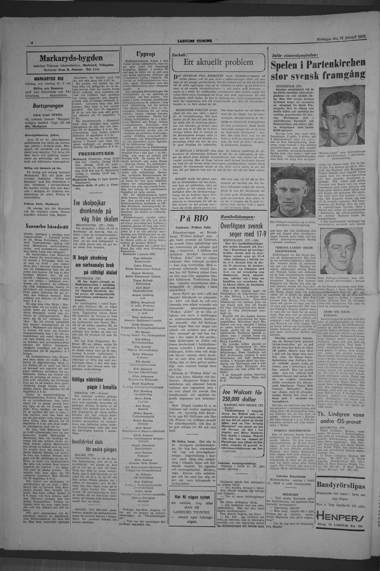 Laholms Tidning Fredag 11 januari 1952, sida 4